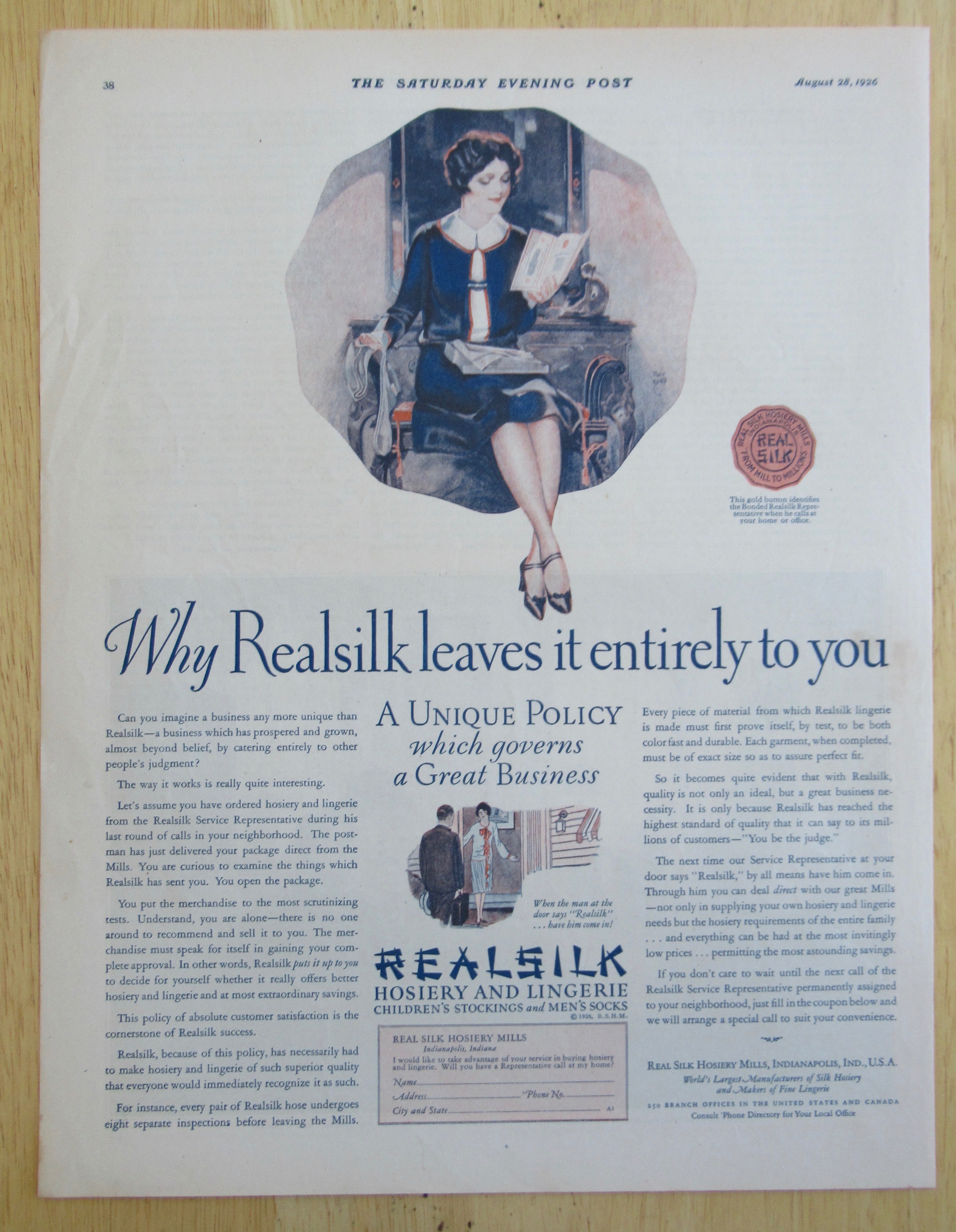 1926 Realsilk Hosiery & Lingerie with Woman Reading