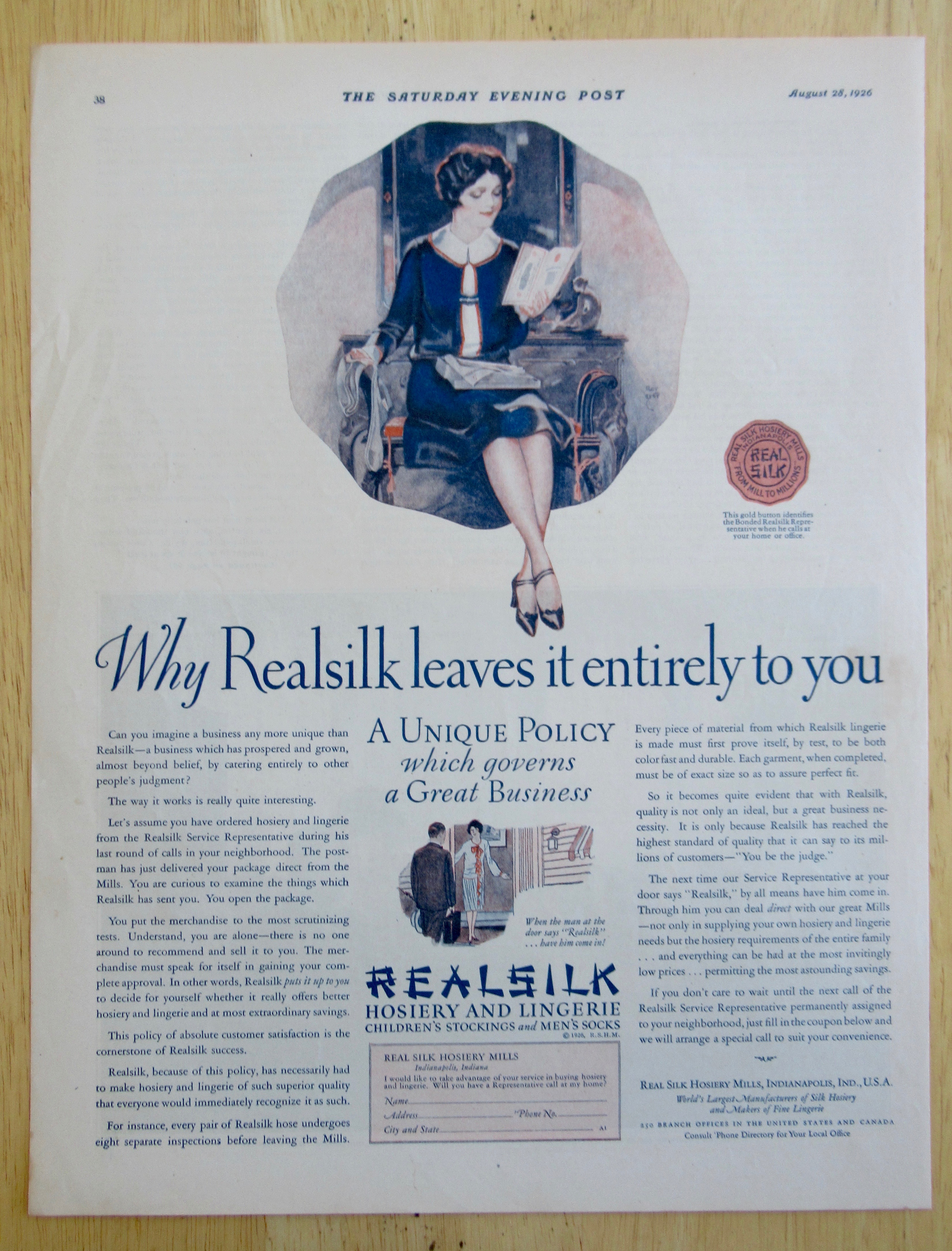 1926 Realsilk Hosiery & Lingerie with Woman Reading
