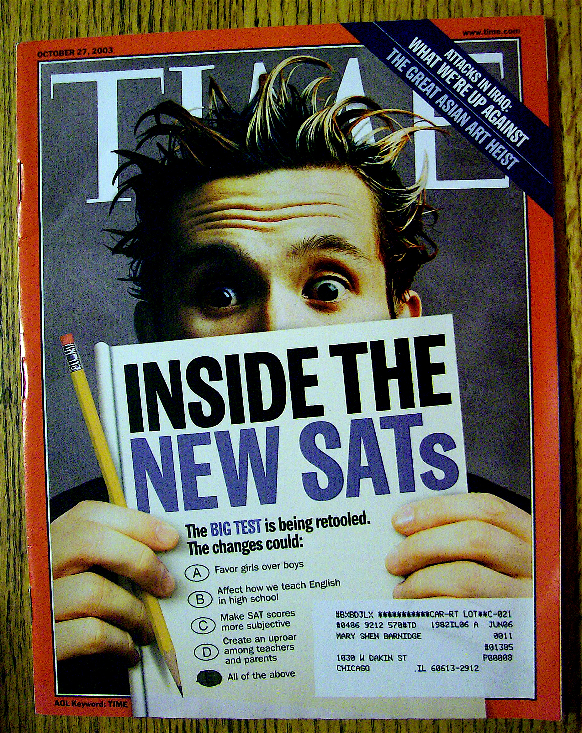 Time Magazine October 27, 2003 Inside The New SAT's