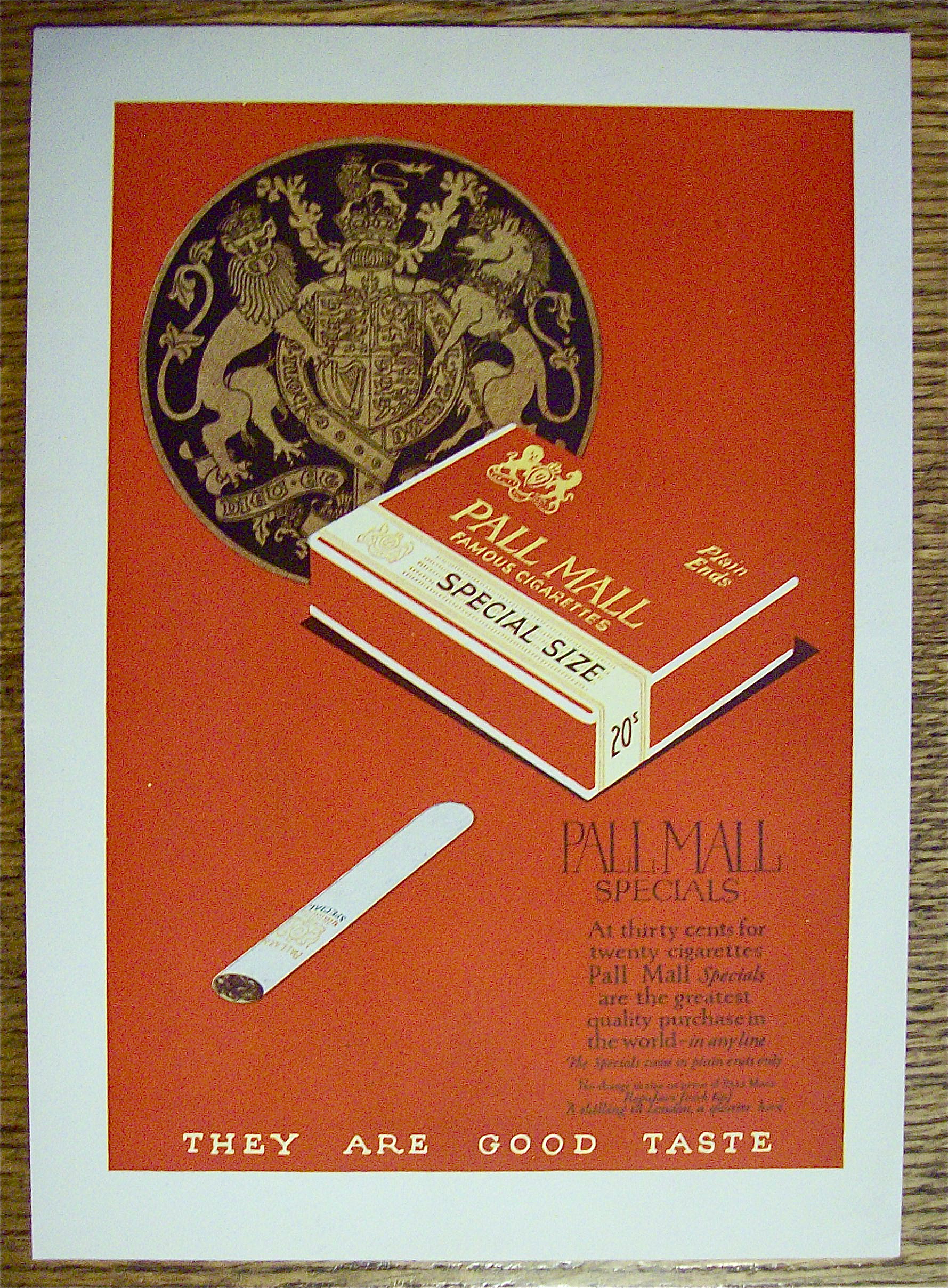 1924 Pall Mall Cigarettes with Pack Of Cigarettes