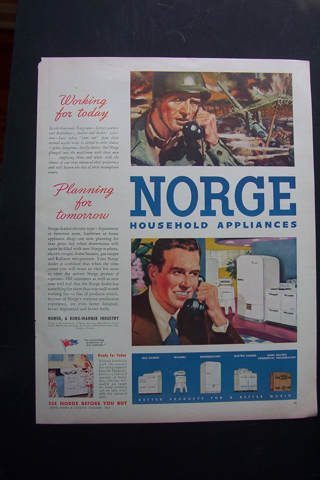 1944 Norge Household Appliances with Soldier on Phone