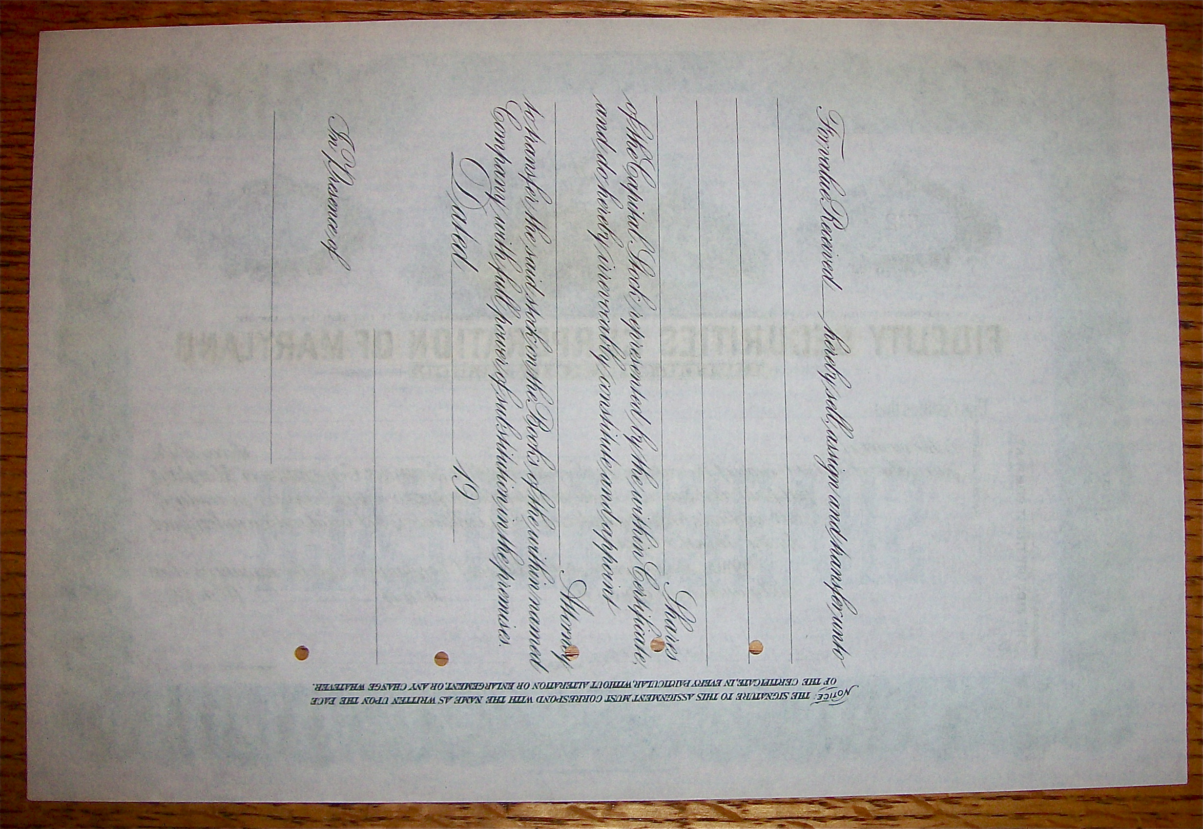 1930's Fidelity Securities Corp Of Maryland Stock
