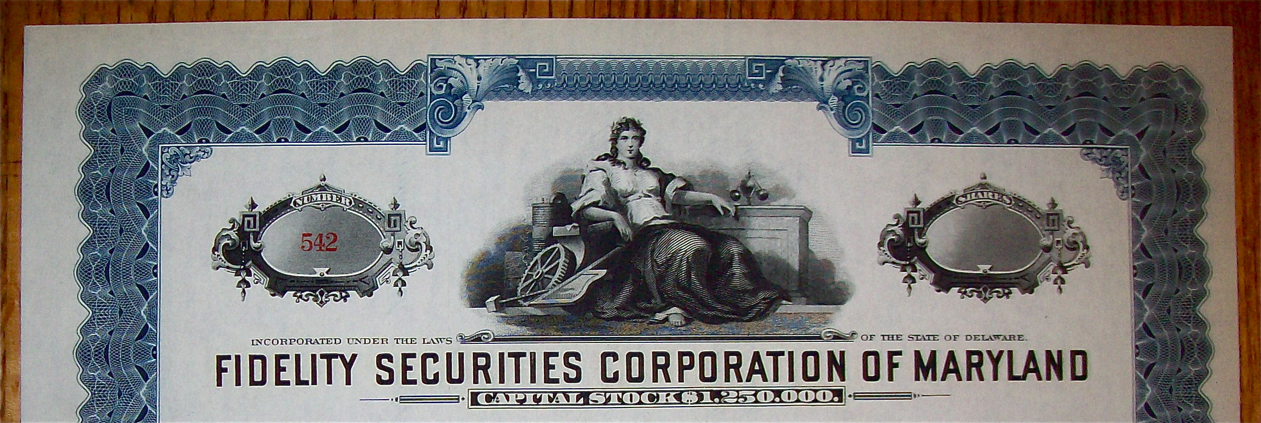 1930's Fidelity Securities Corp Of Maryland Stock