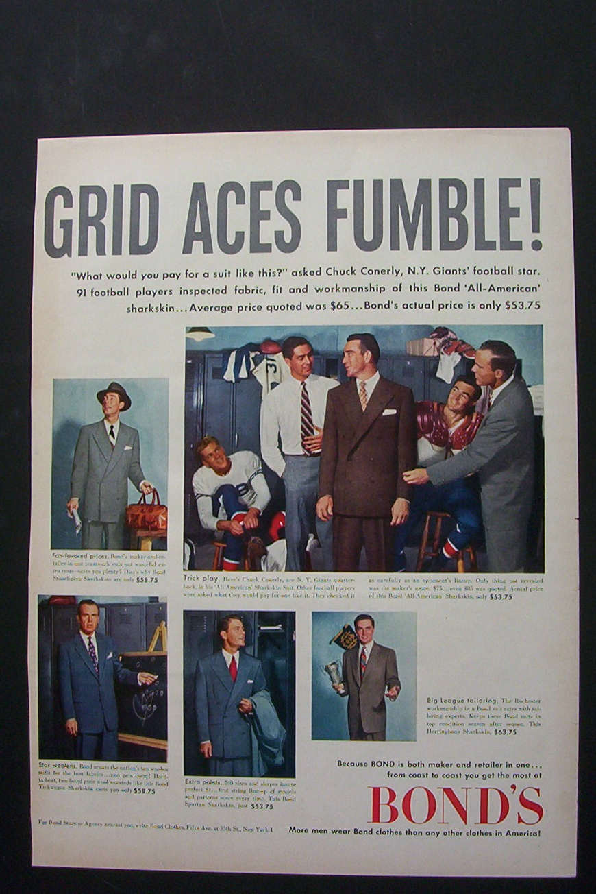 1951 Bond's Men Wear with Football Star Chuck Conerly