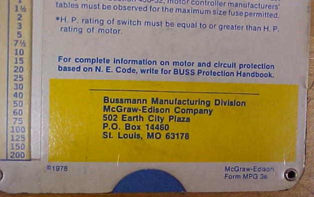 Bushmann Motor Overload & Branch Circuit Calculculator