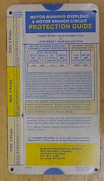 Bushmann Motor Overload & Branch Circuit Calculculator