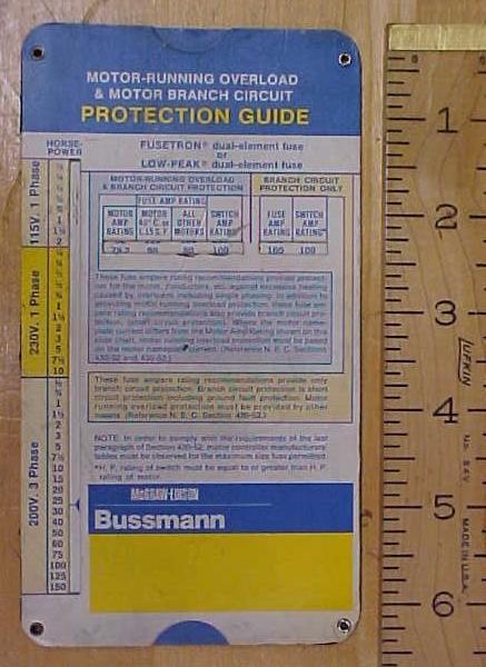 Bushmann Motor Overload & Branch Circuit Calculculator