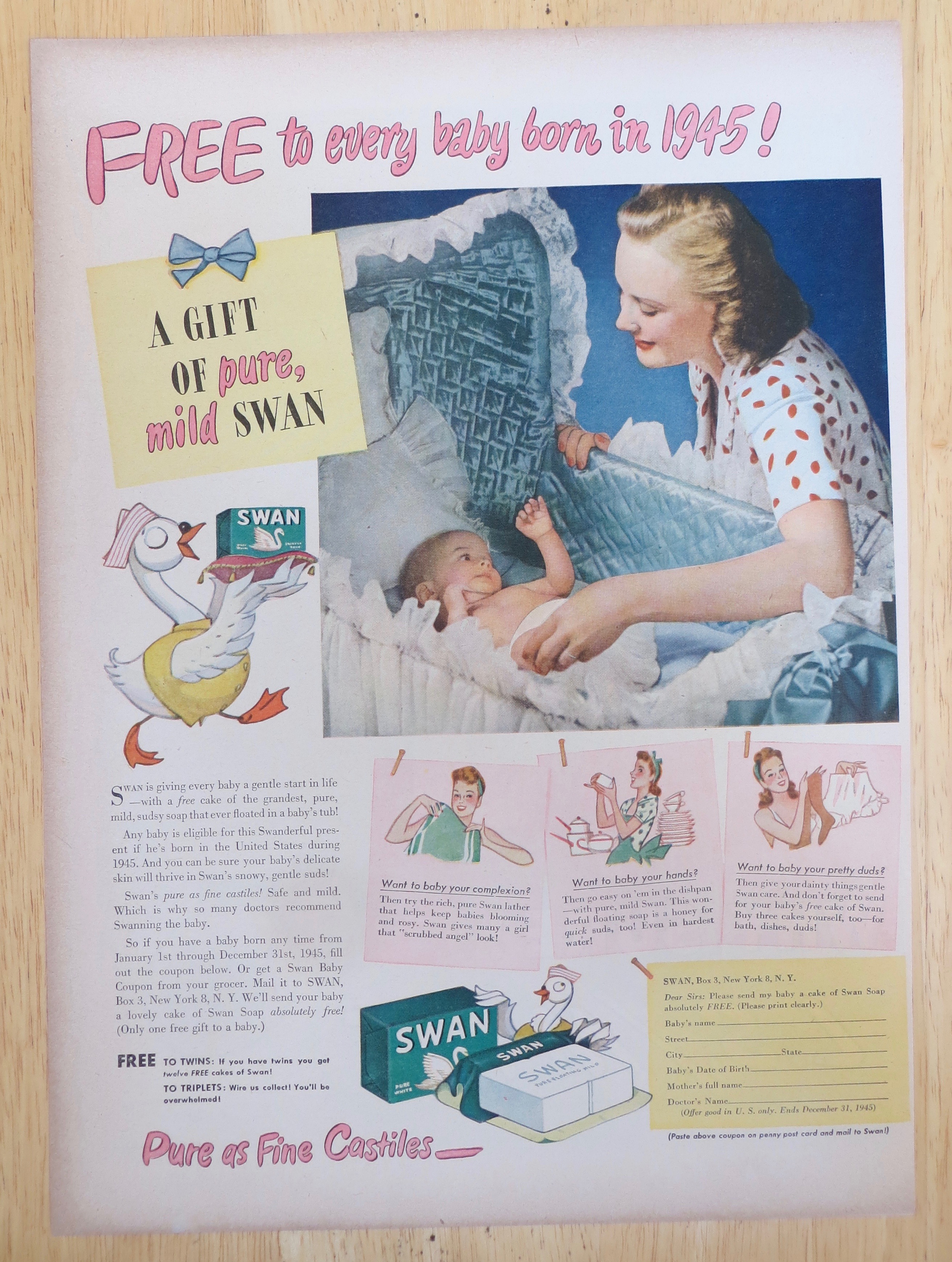 1945 Swan Soap with Woman Playing with Baby