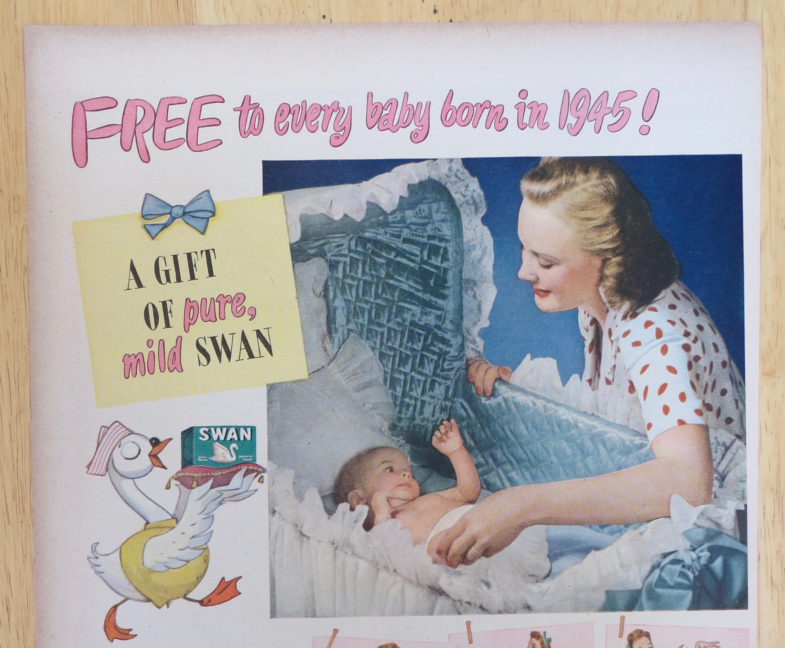 1945 Swan Soap with Woman Playing with Baby