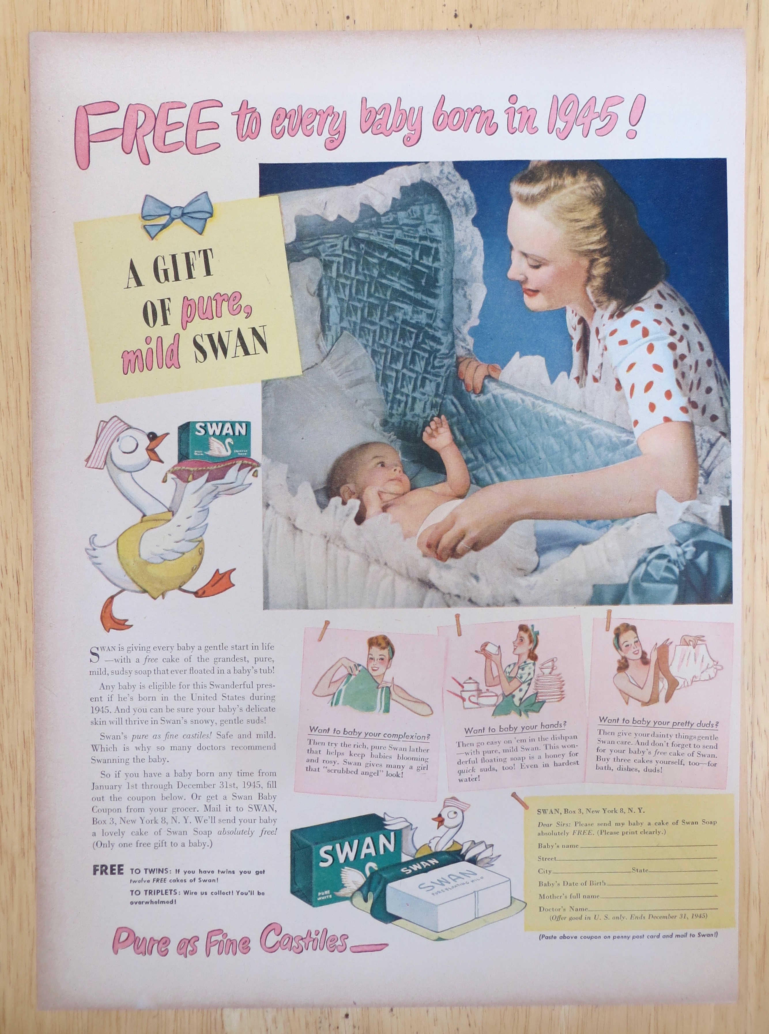 1945 Swan Soap with Woman Playing with Baby