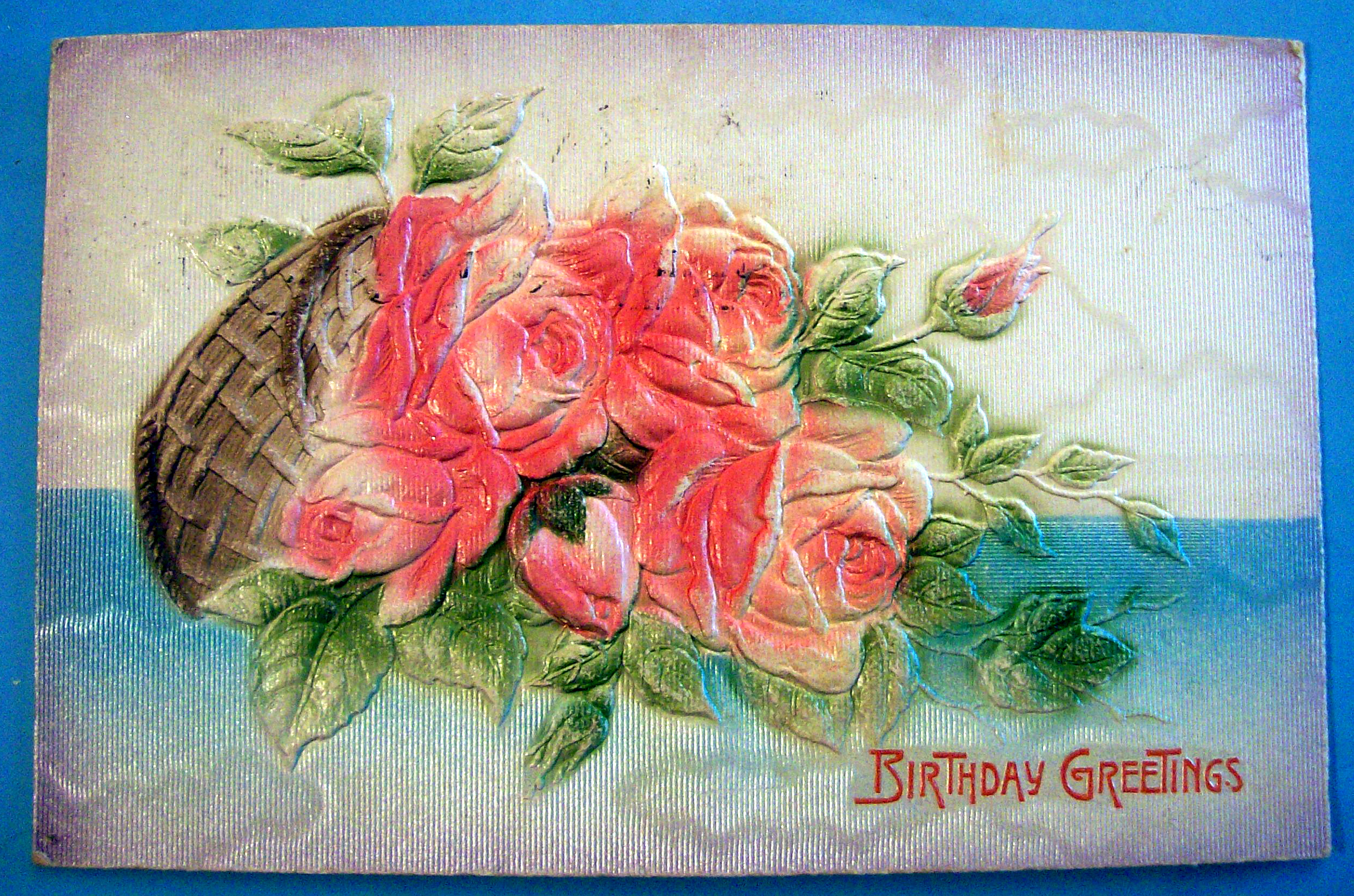 Birthday Greetings Postcard with Basket Of Flowers
