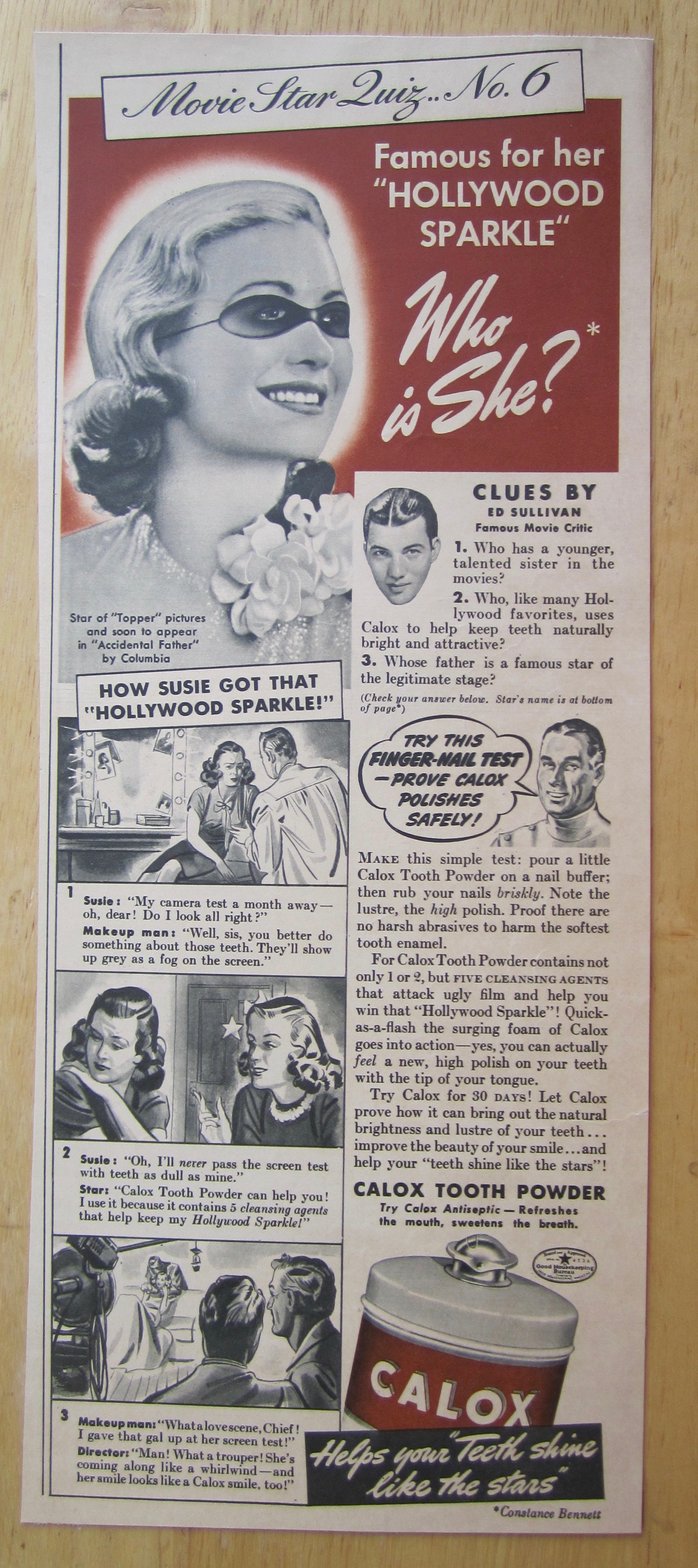 1940 Calox Tooth Powder with Constance Bennett