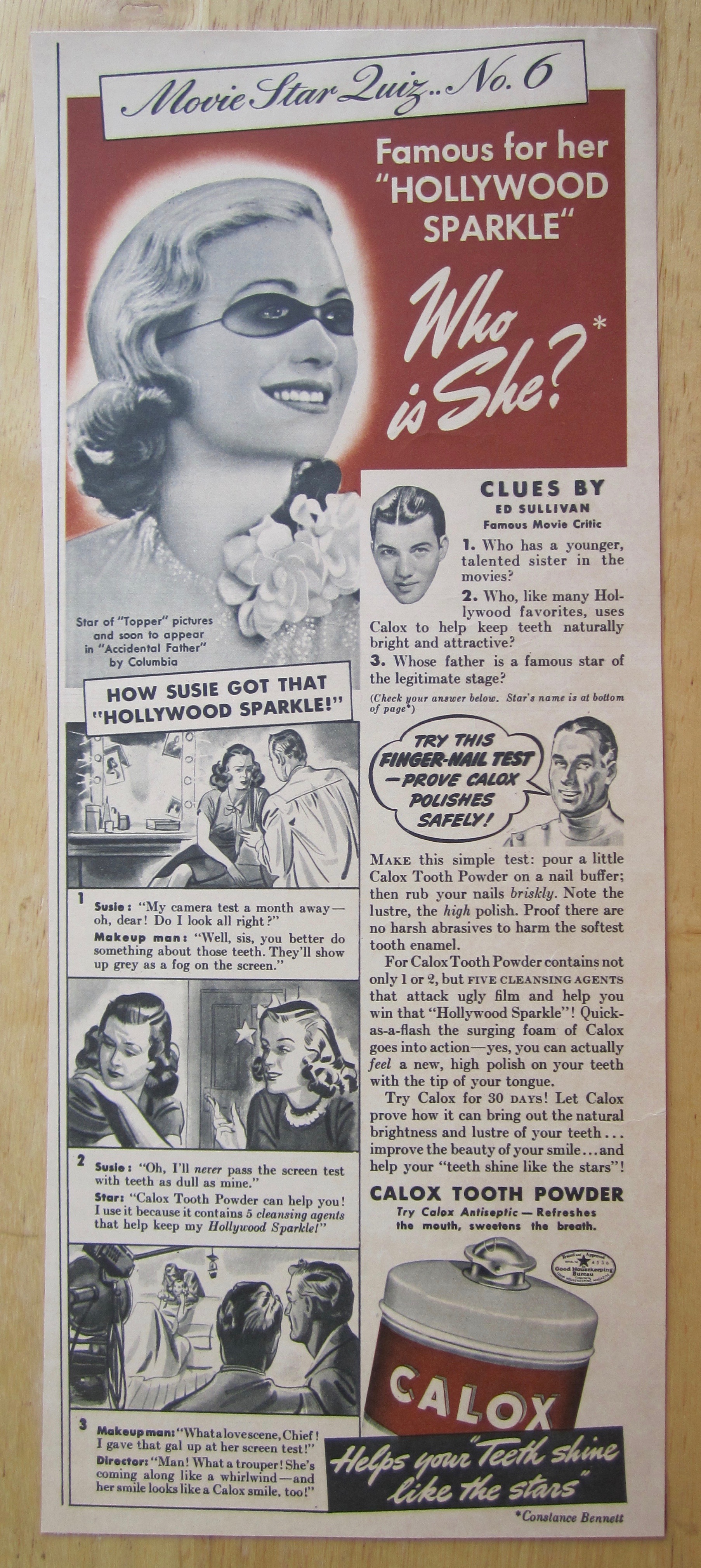 1940 Calox Tooth Powder with Constance Bennett