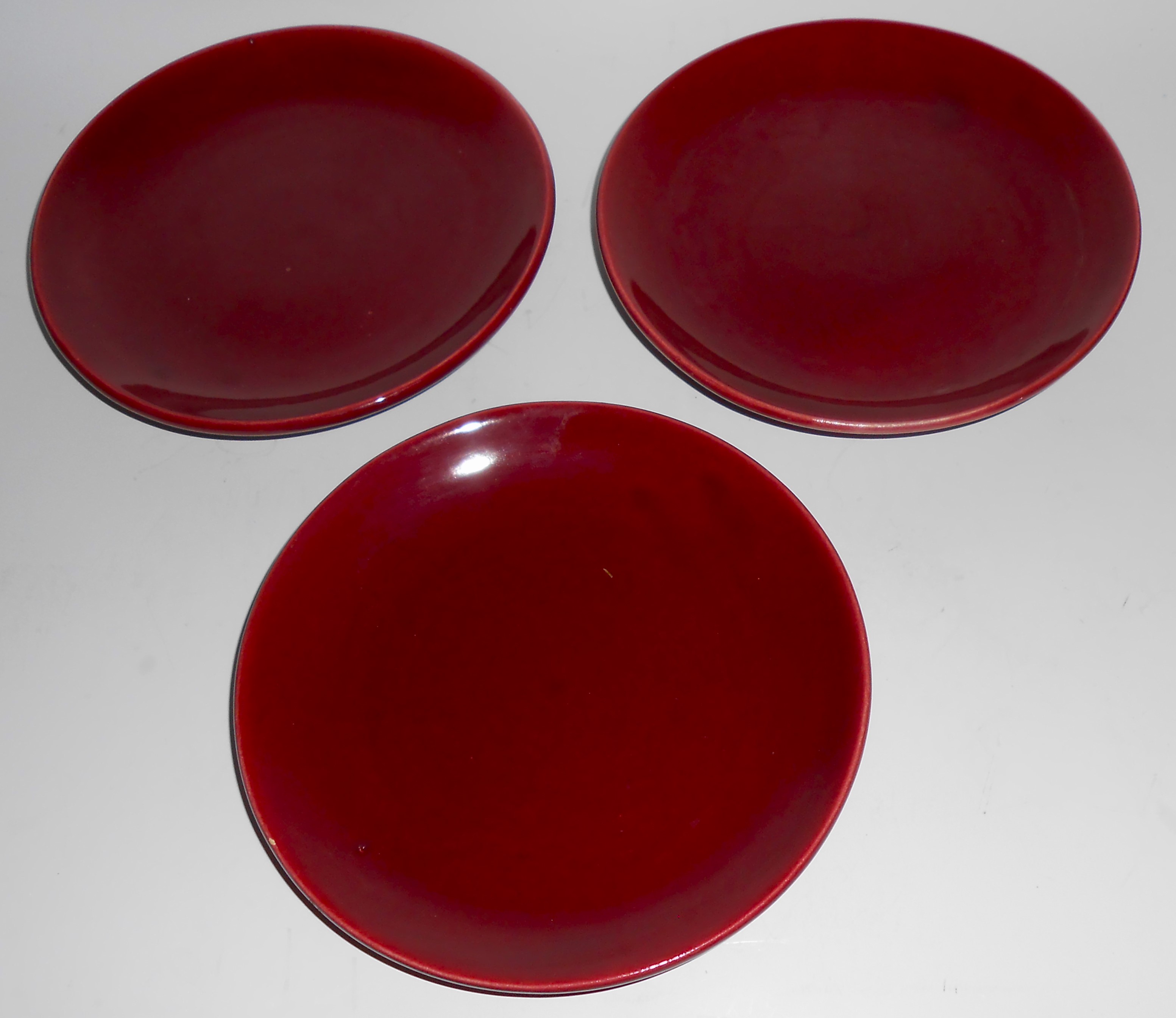 Bauer Pottery Mission Moderne Burgundy Set/3 Bread Pla