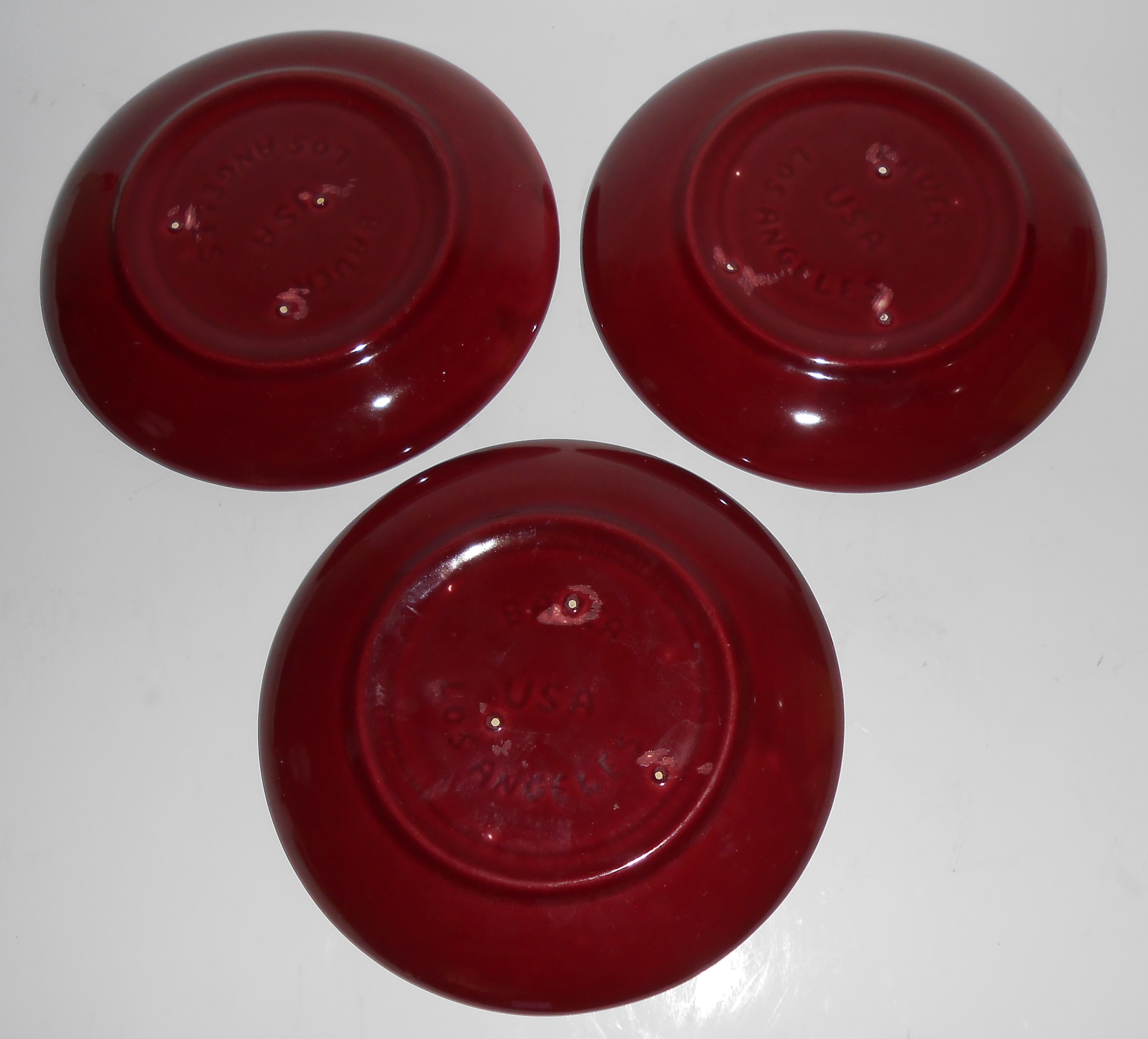 Bauer Pottery Mission Moderne Burgundy Set/3 Bread Pla