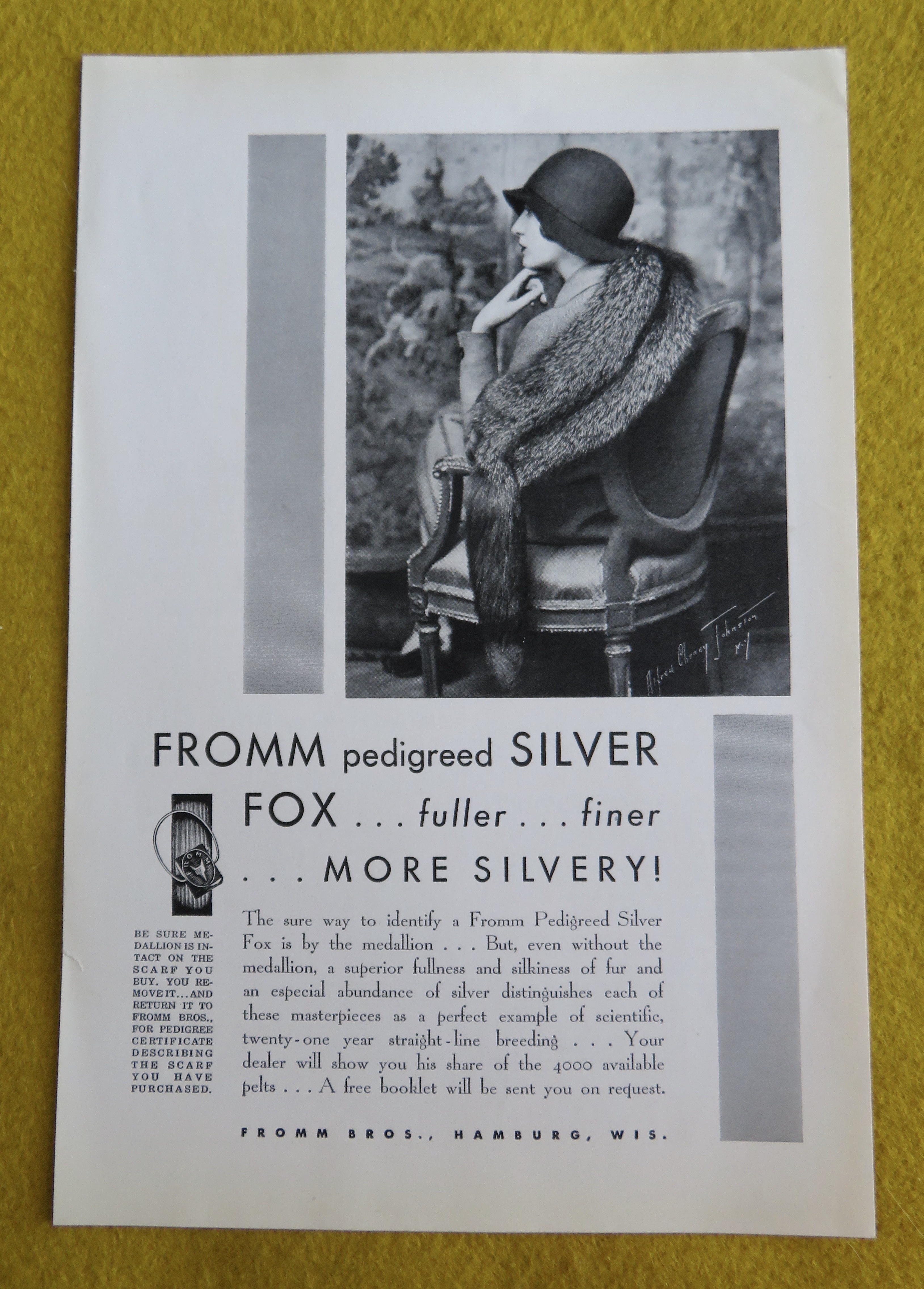 1930 Fromm Pedigreed Silver Fox with Lovely Woman