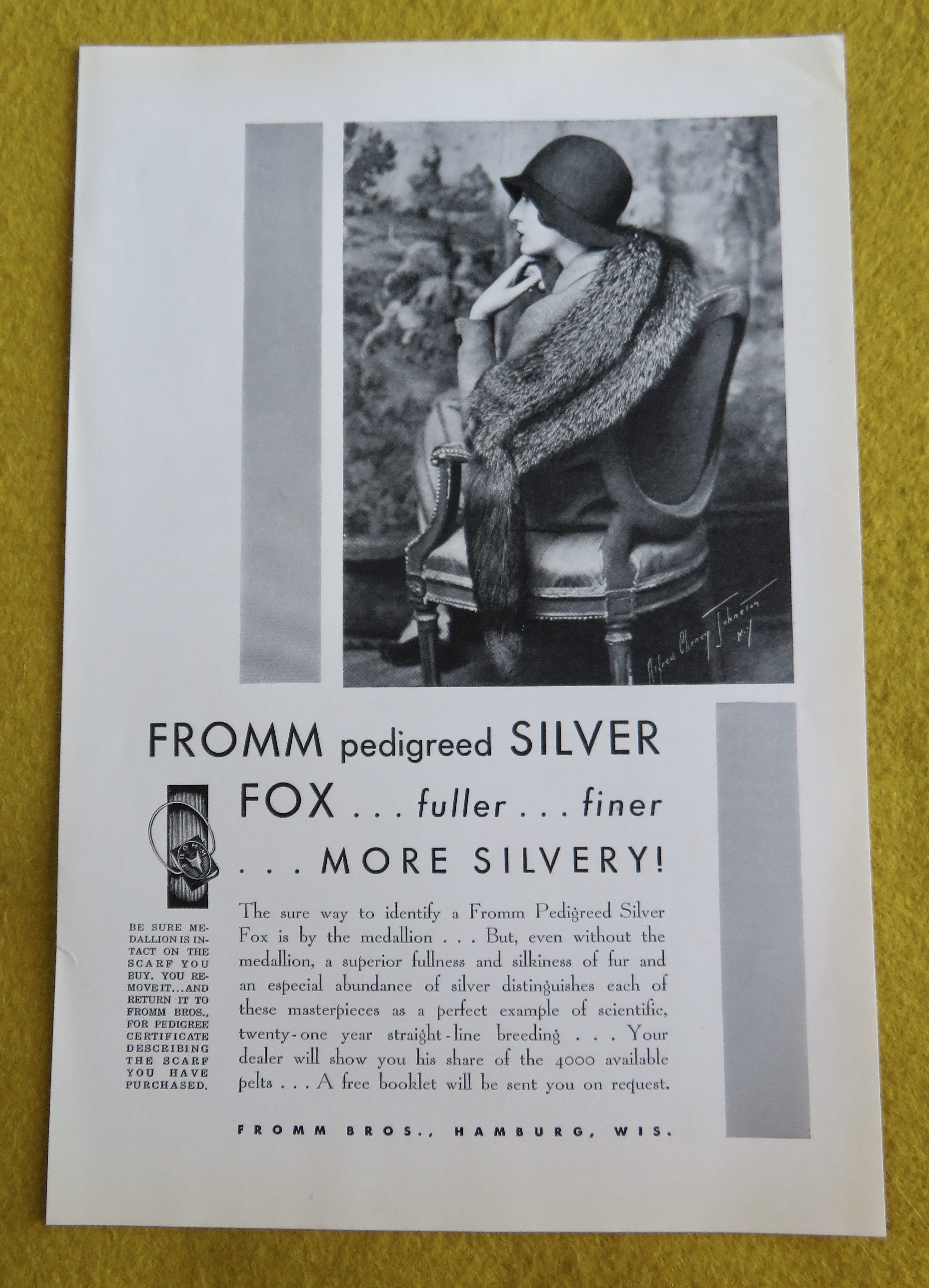 1930 Fromm Pedigreed Silver Fox with Lovely Woman