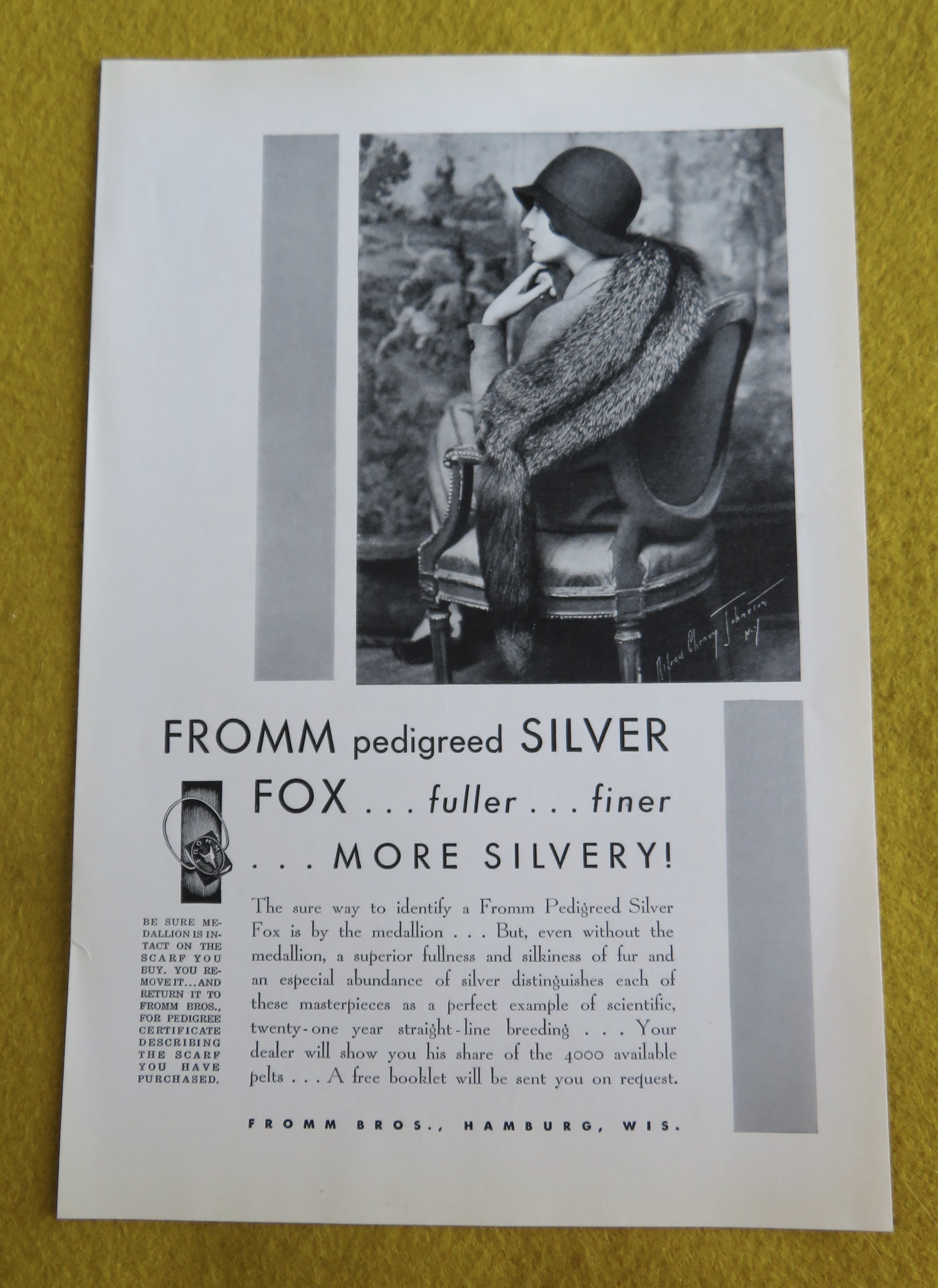 1930 Fromm Pedigreed Silver Fox with Lovely Woman