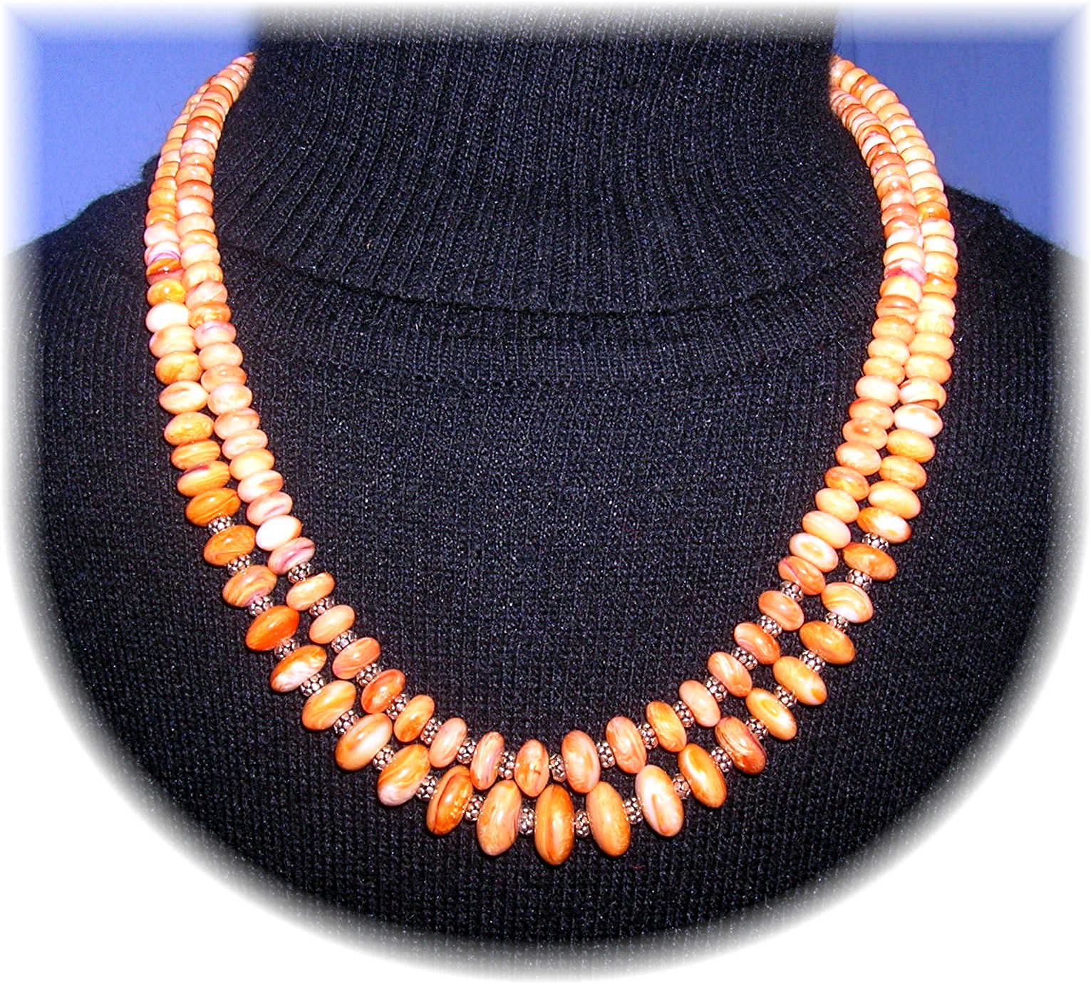 Spiny Oyster & Sterling  Double row Necklace