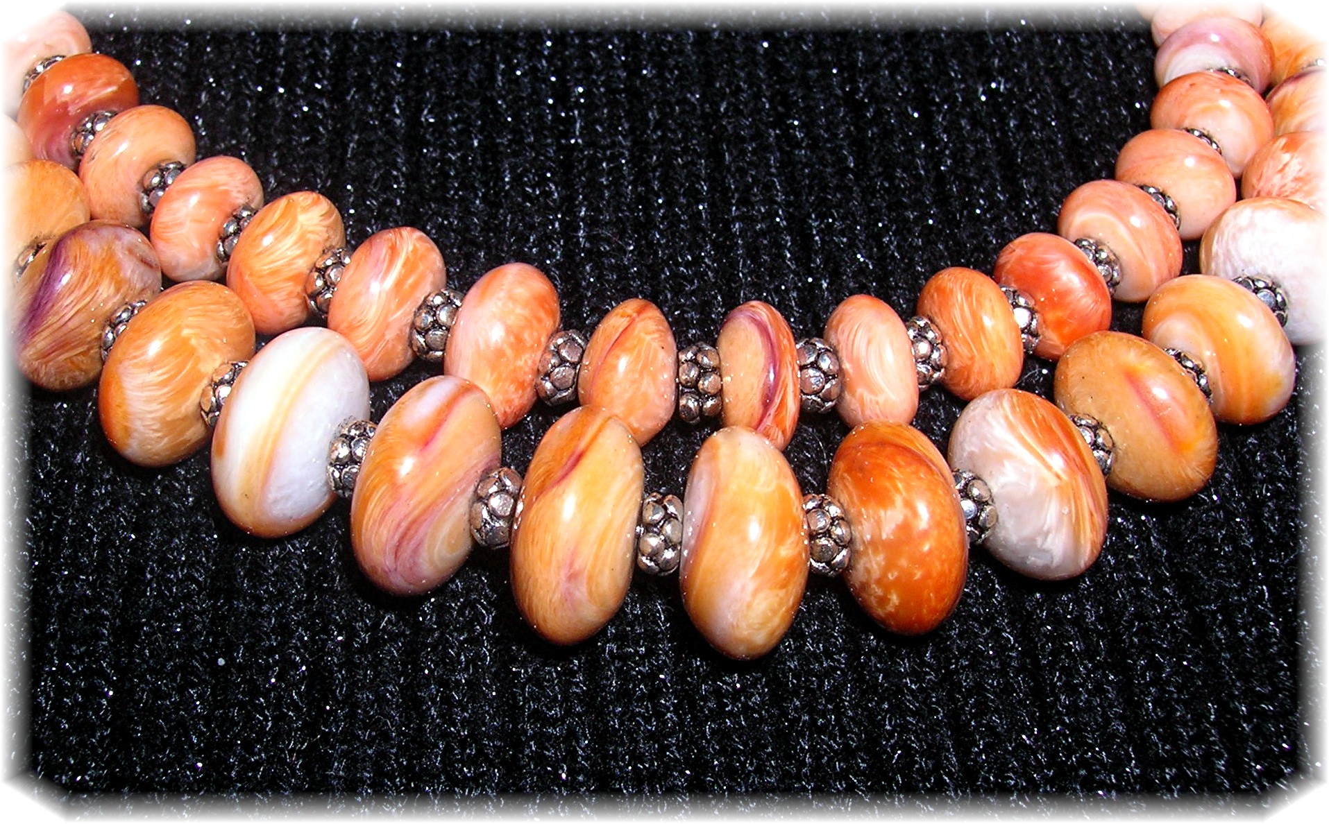Spiny Oyster & Sterling  Double row Necklace