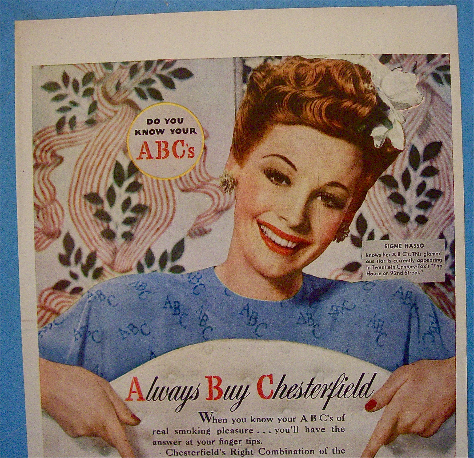 1945 Chesterfield Cigarettes with Signe Hasso