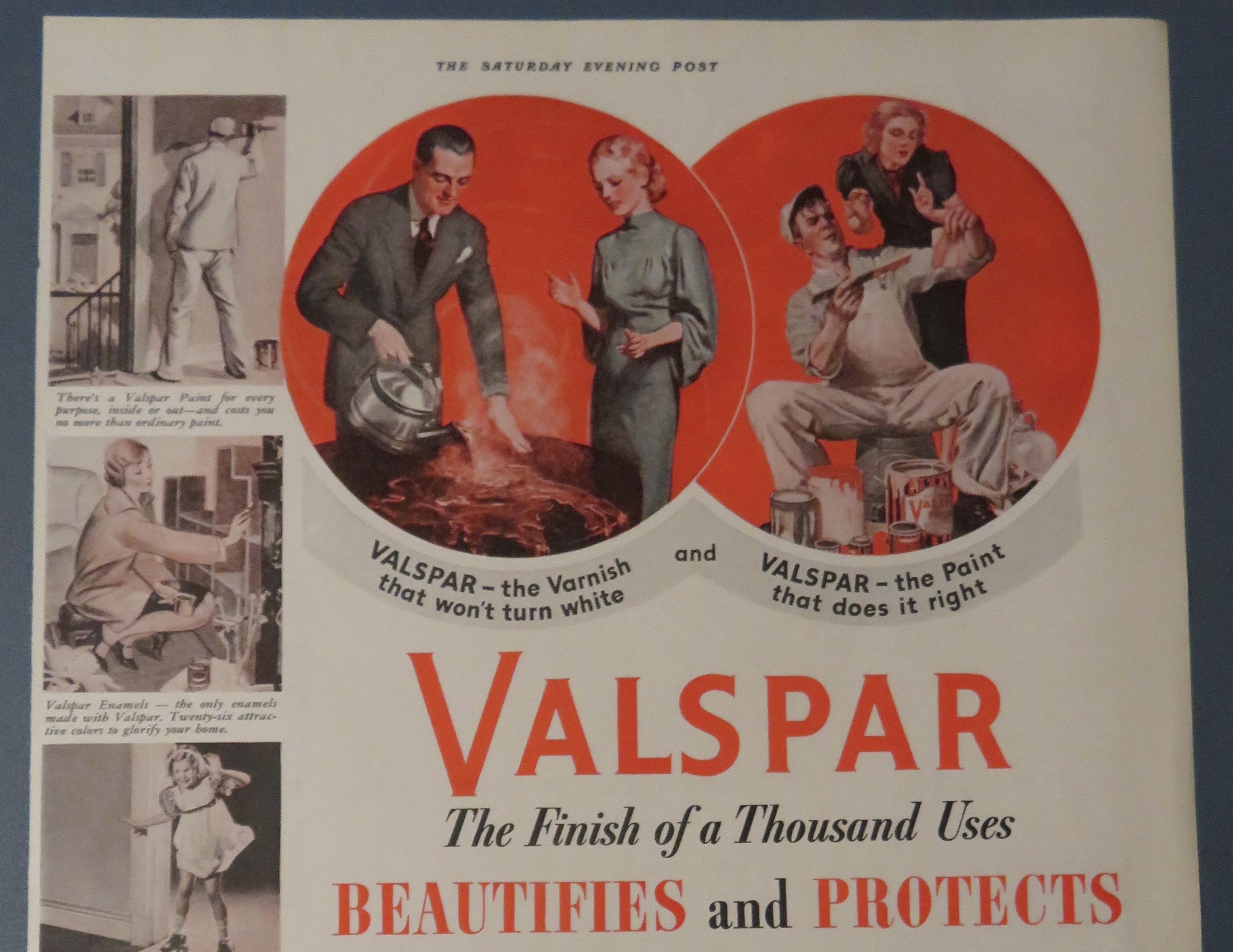 1938 Valspar Varnish with Man & Woman Using Varnish