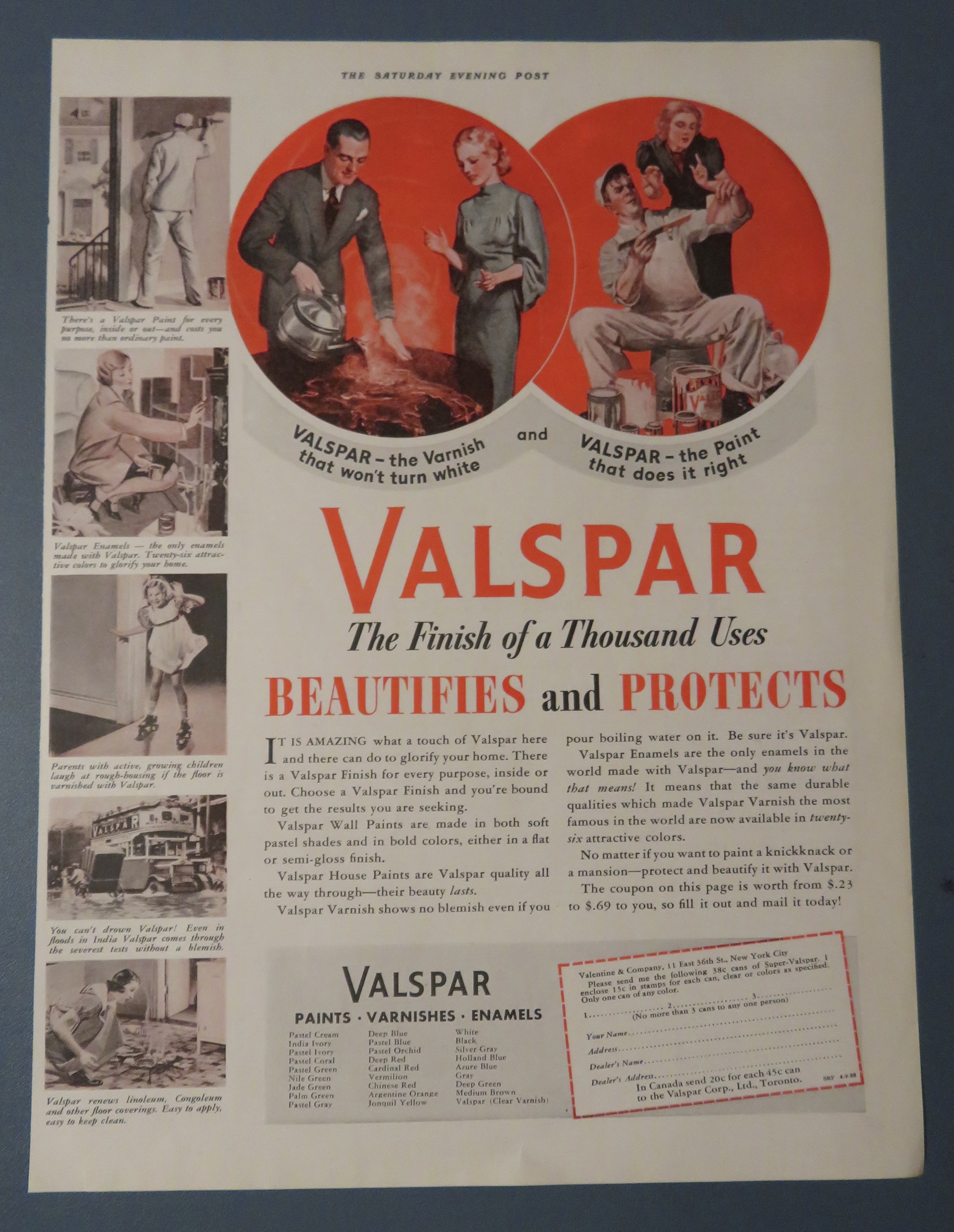 1938 Valspar Varnish with Man & Woman Using Varnish
