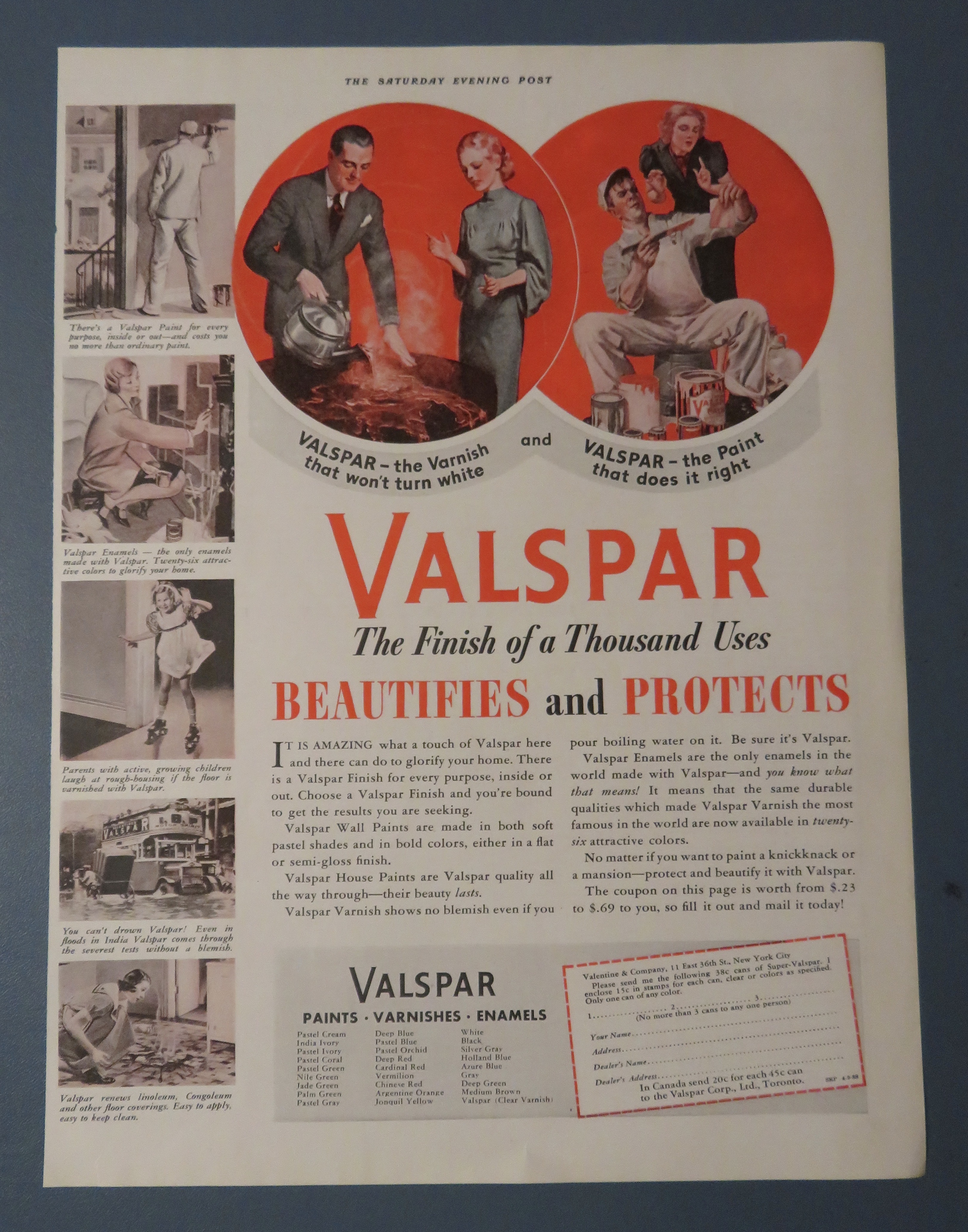 1938 Valspar Varnish with Man & Woman Using Varnish