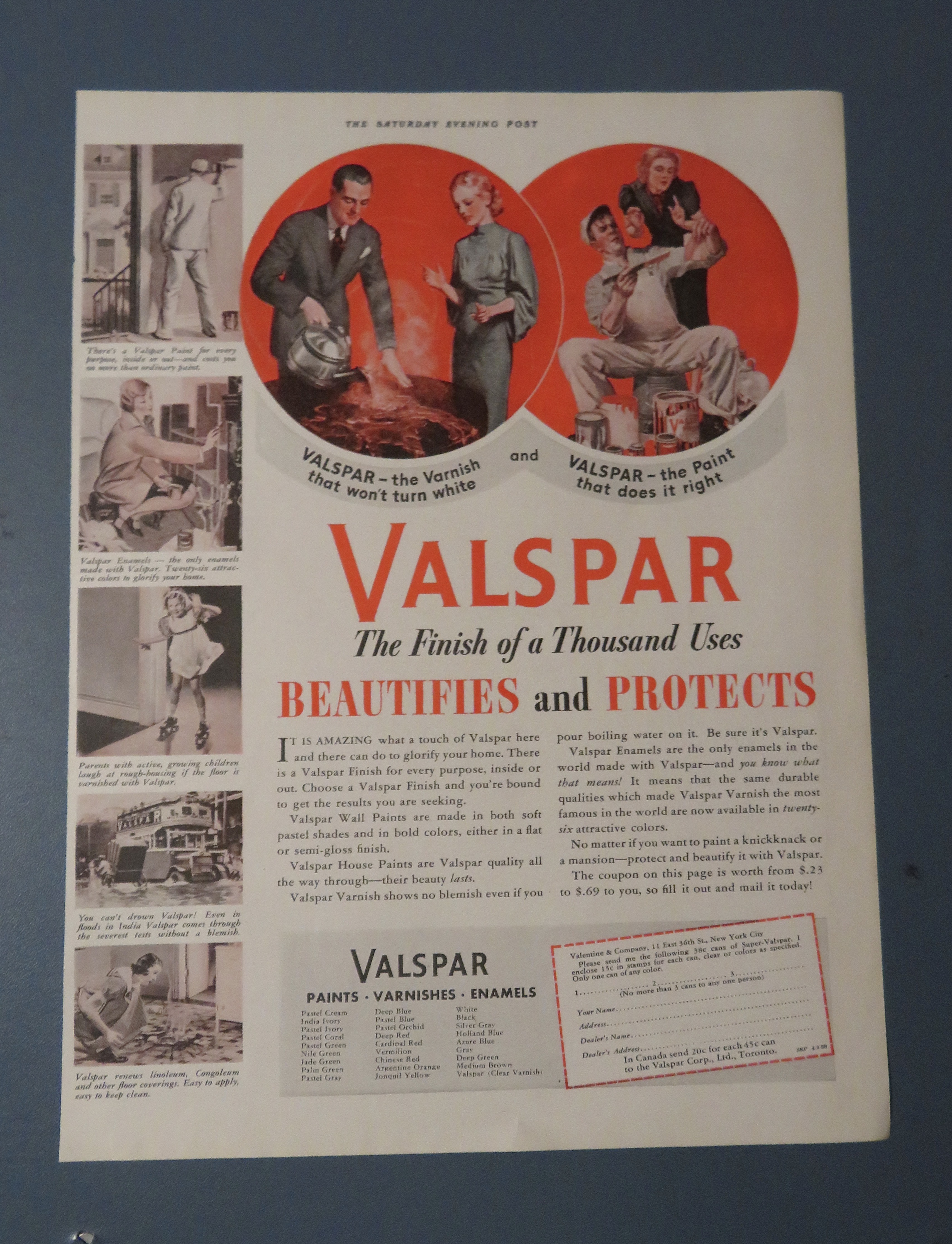 1938 Valspar Varnish with Man & Woman Using Varnish