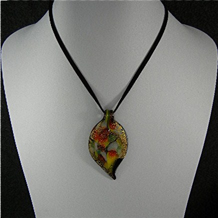 Murano Glass Pendant Black Leather Necklace