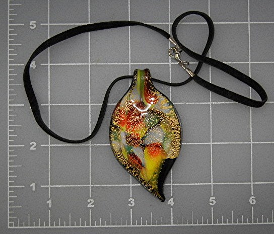 Murano Glass Pendant Black Leather Necklace