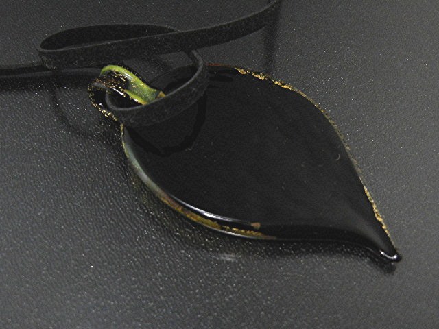 Murano Glass Pendant Black Leather Necklace