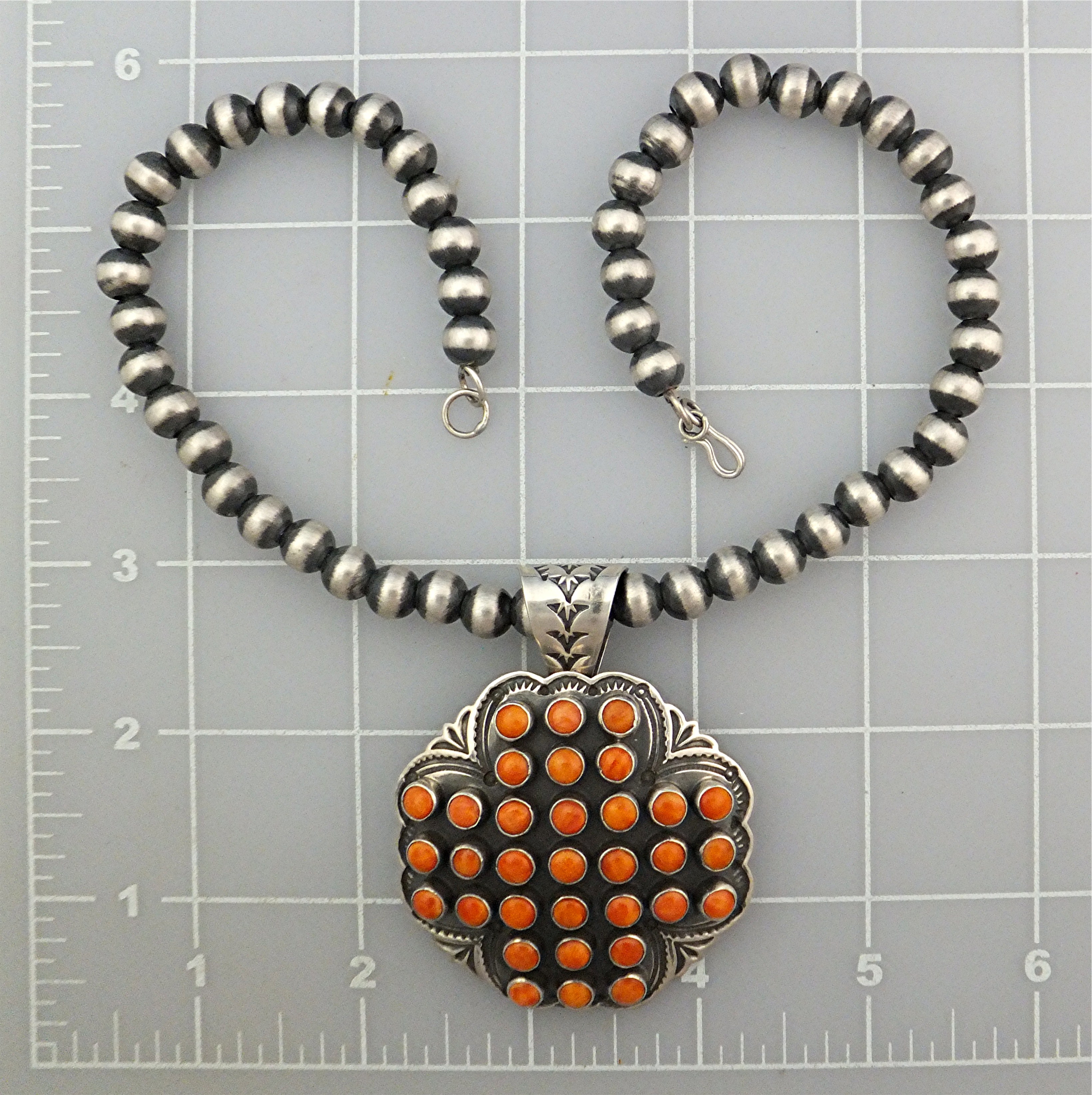 Navajo Sunshine Reeves Coral Sterling Silver Necklace