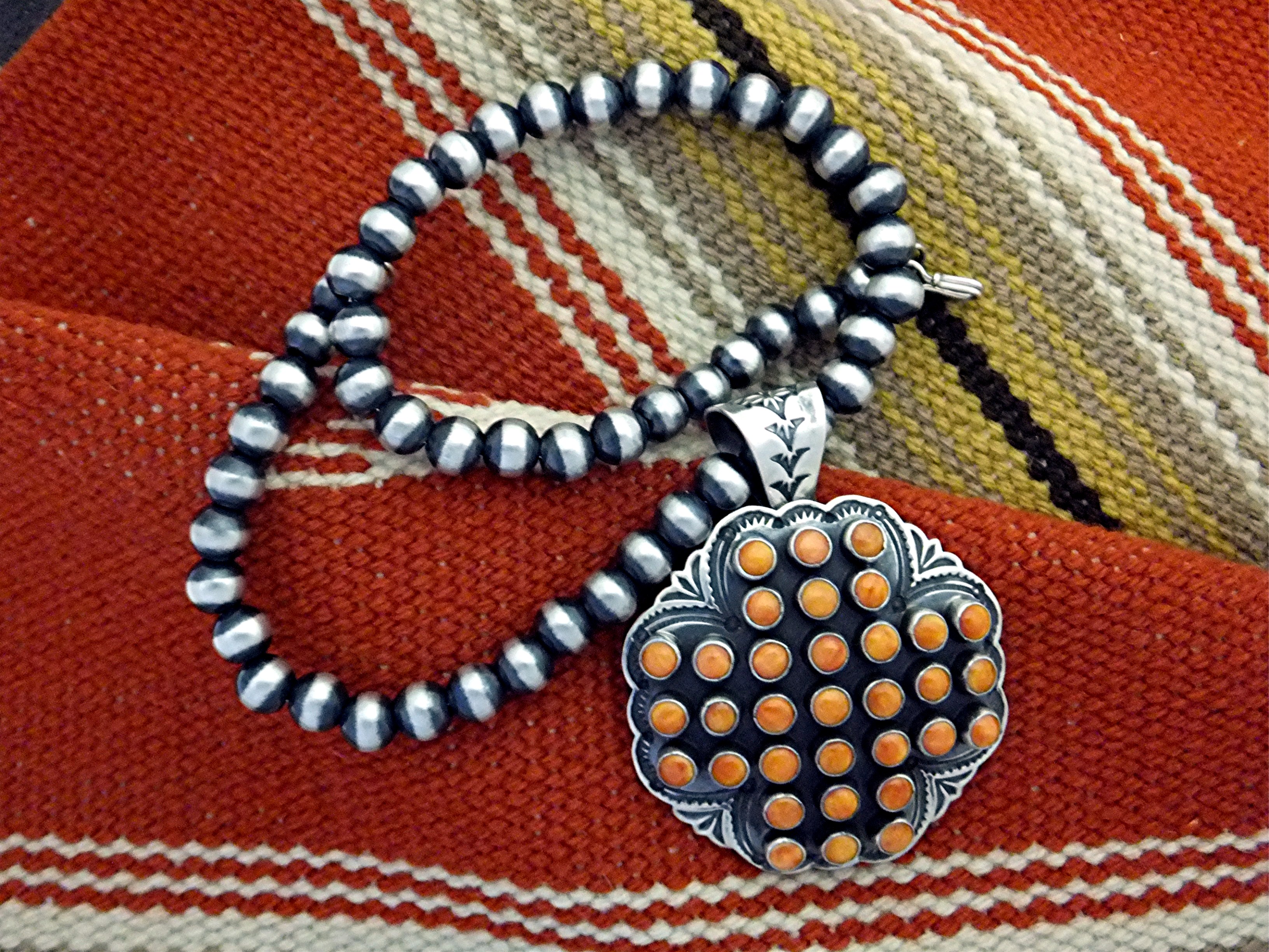 Navajo Sunshine Reeves Coral Sterling Silver Necklace