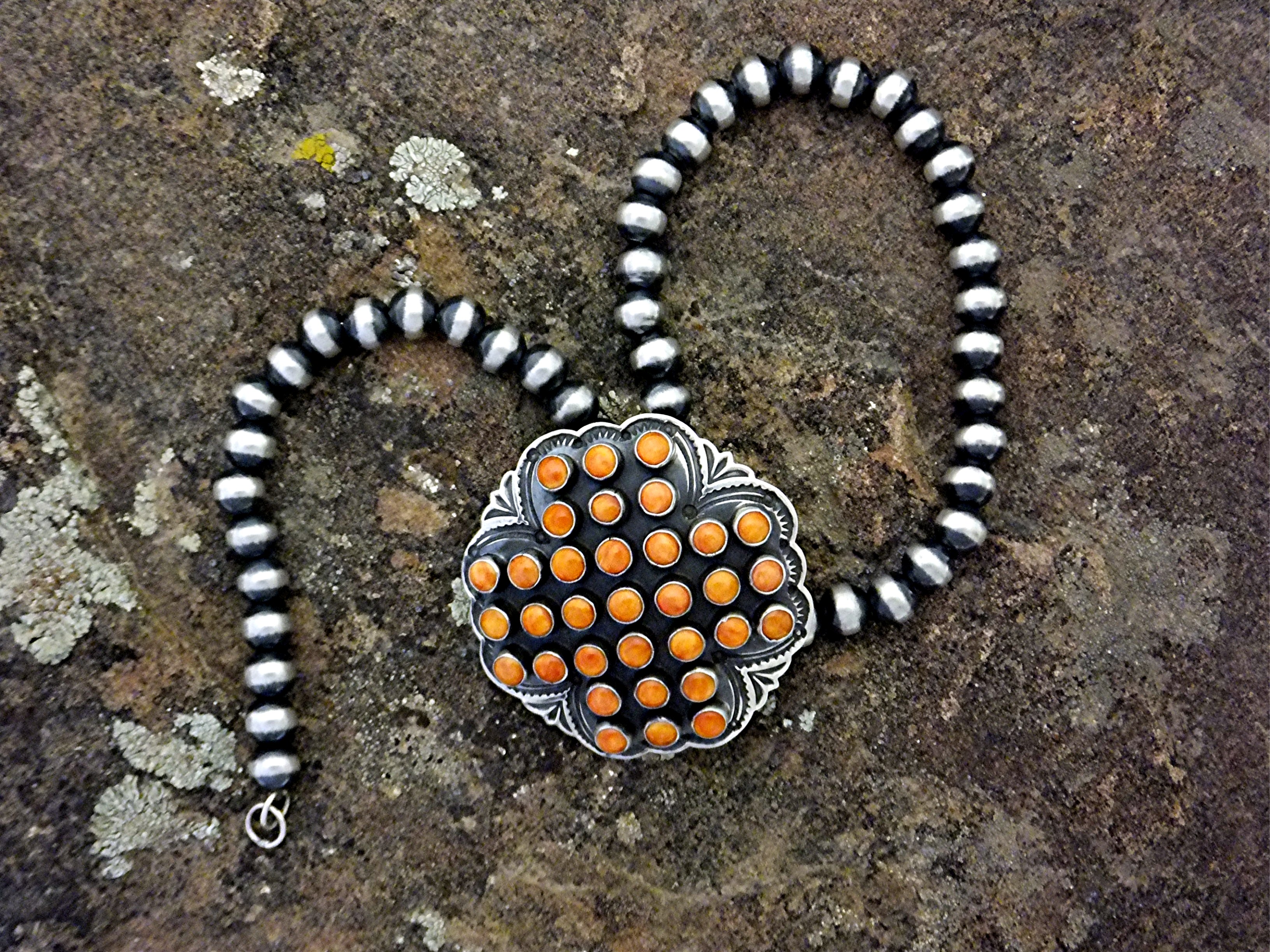 Navajo Sunshine Reeves Coral Sterling Silver Necklace