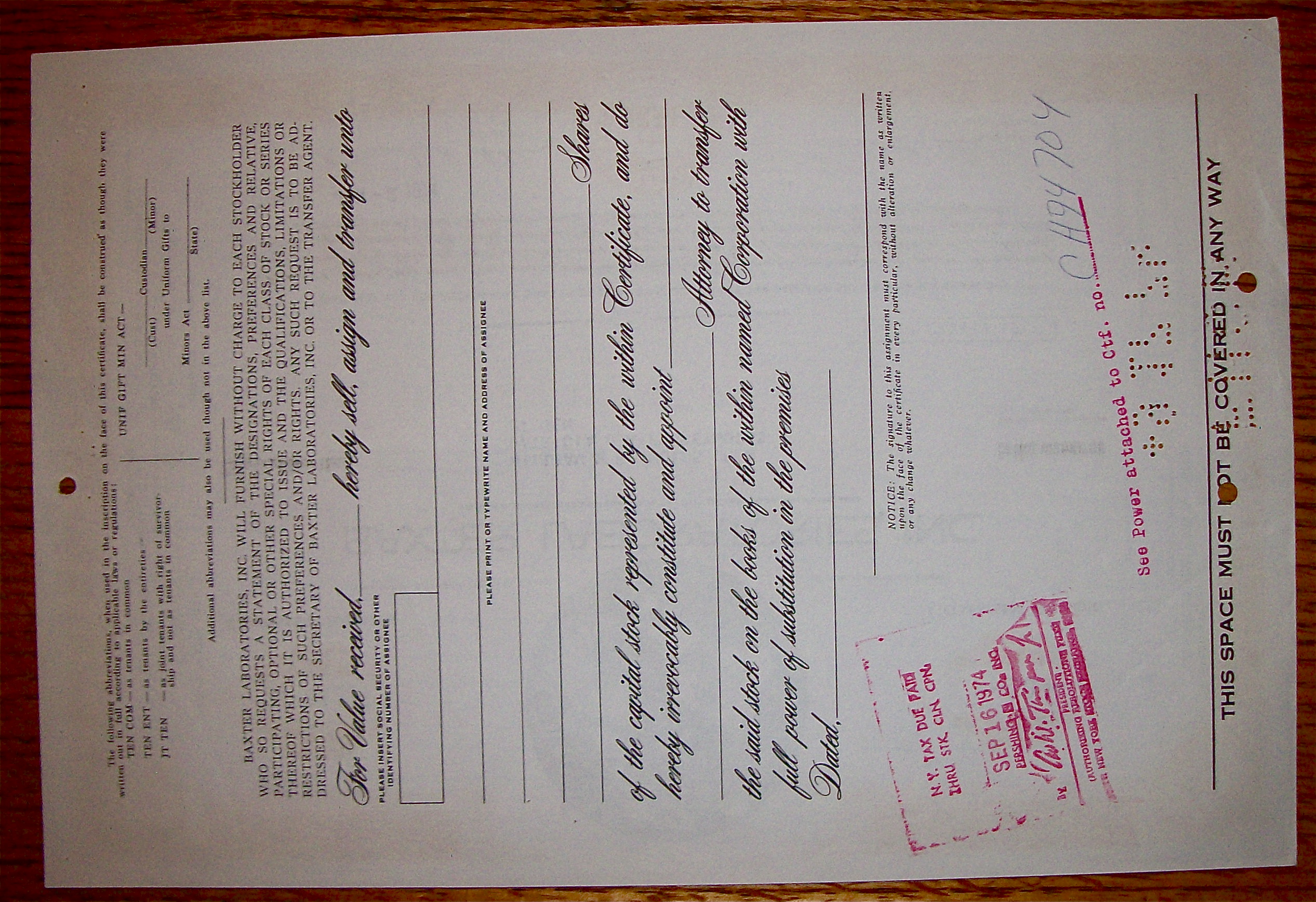 1974 Baxter Laboratories Stock Certificate