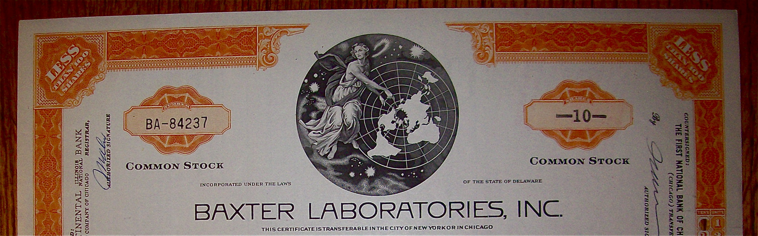 1974 Baxter Laboratories Stock Certificate