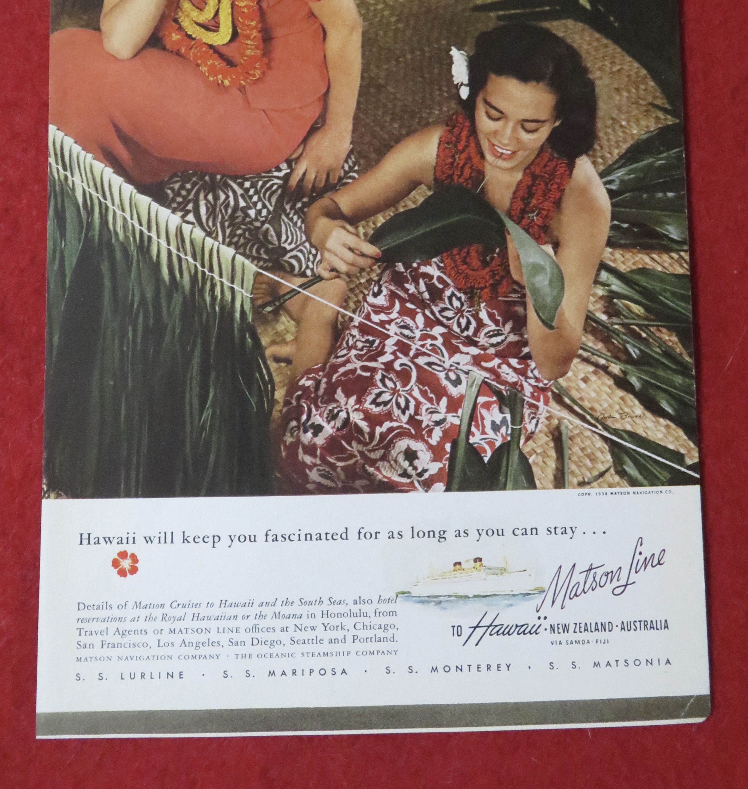 1939 Matson Line To Hawaii with Woman & Hawaiian Woman