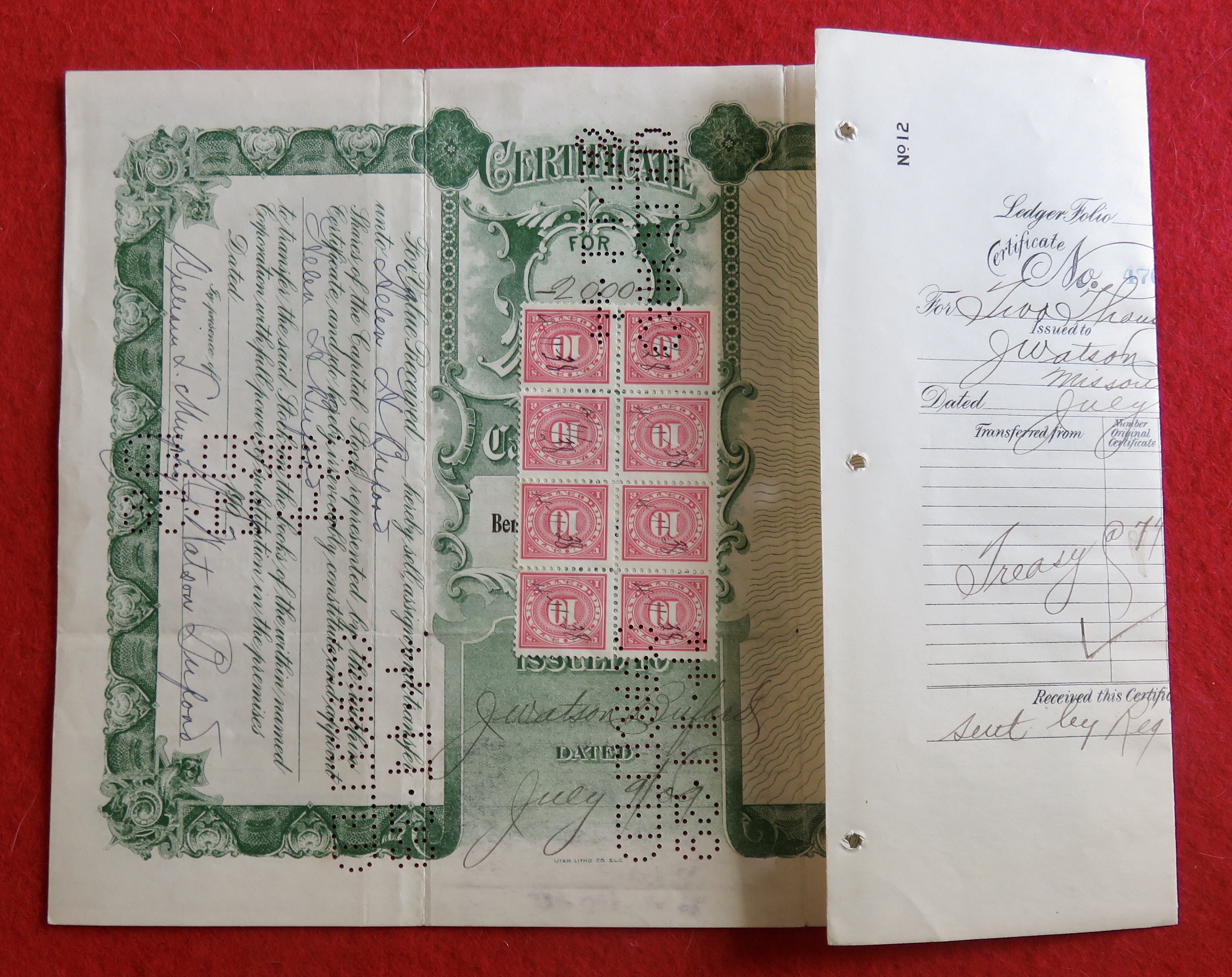 1909 Ben Hur Mining Company Limited Stock Certificate