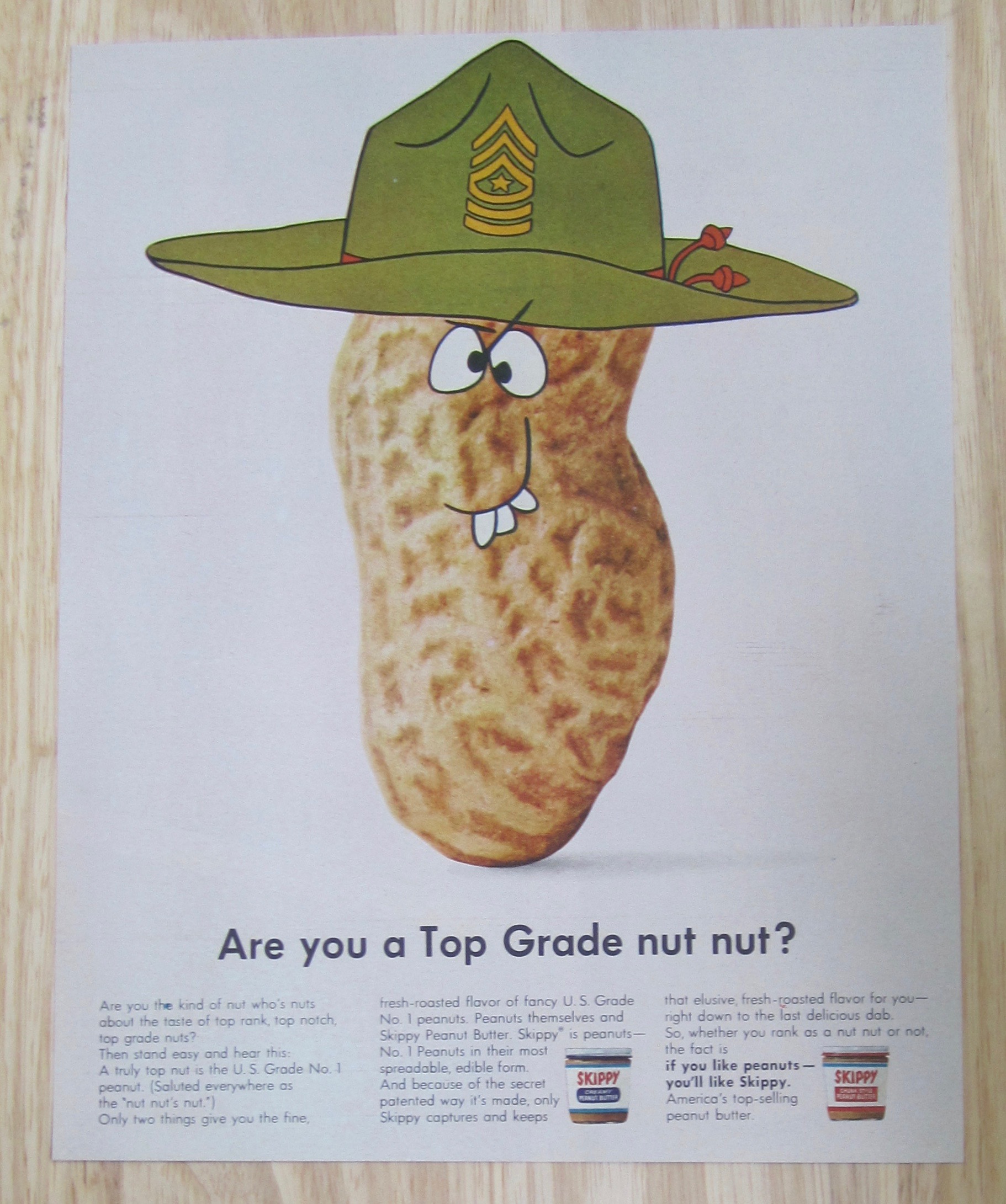 1966 Skippy Peanut Butter with Peanut Wearing Army Hat