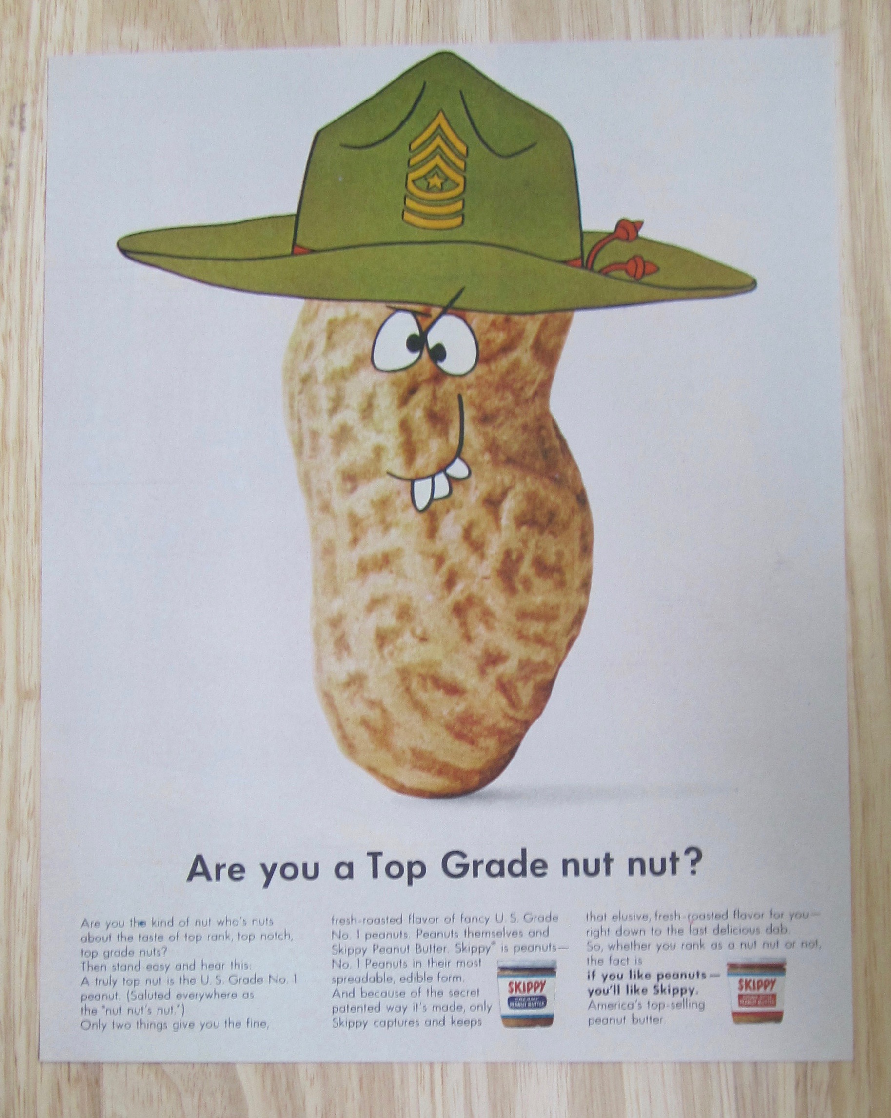 1966 Skippy Peanut Butter with Peanut Wearing Army Hat