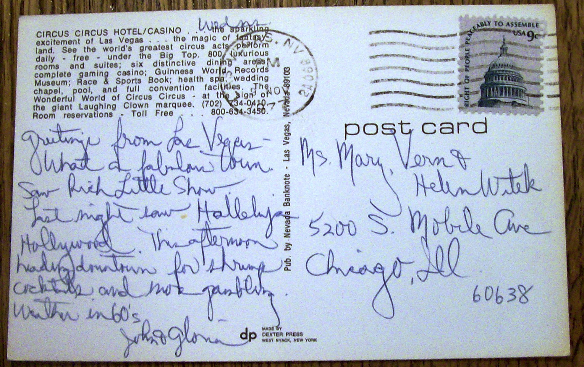 Circus Circus Hotel Casino Postcard