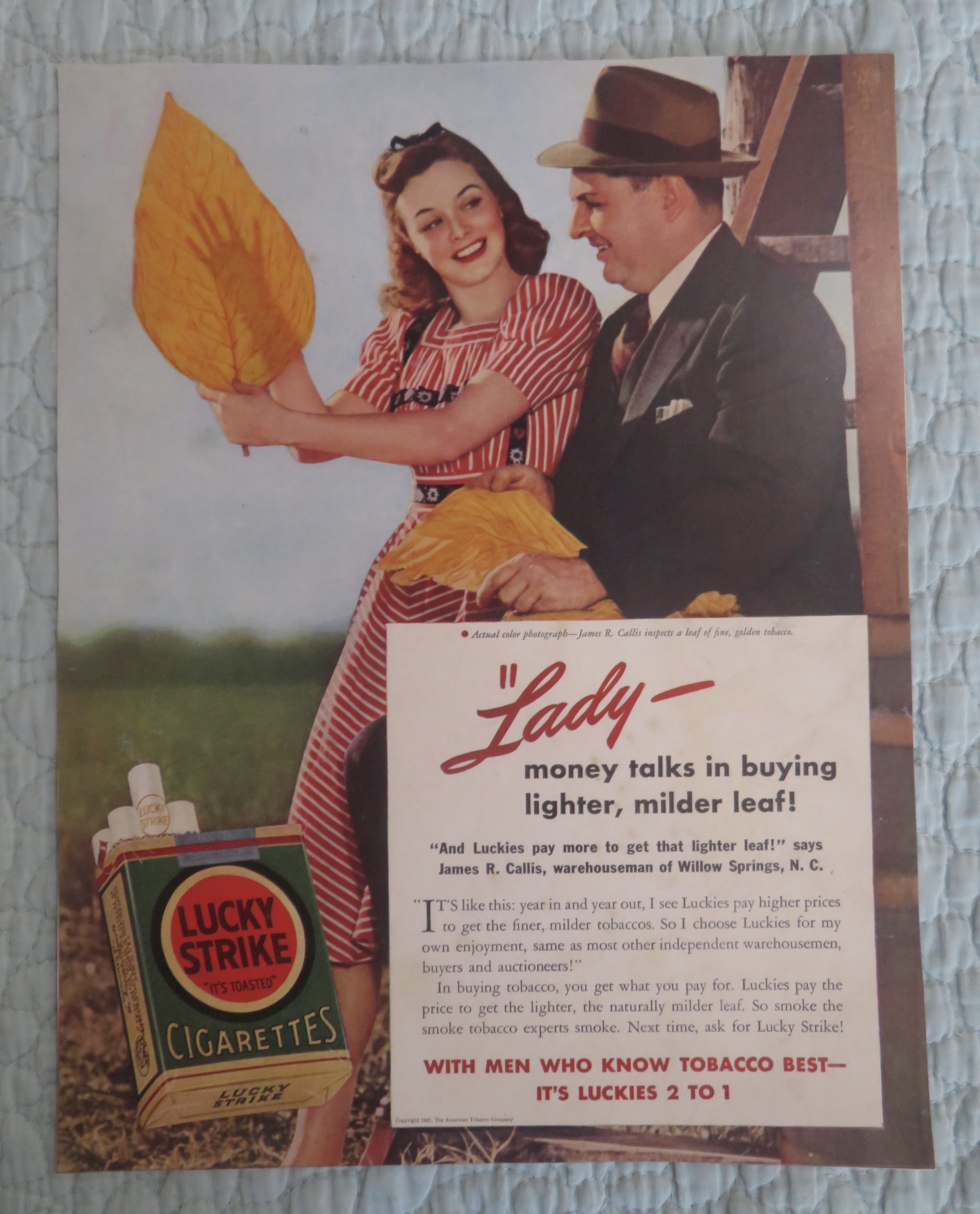 1941 Lucky Strike Cigarettes with Man & Woman & Leaf