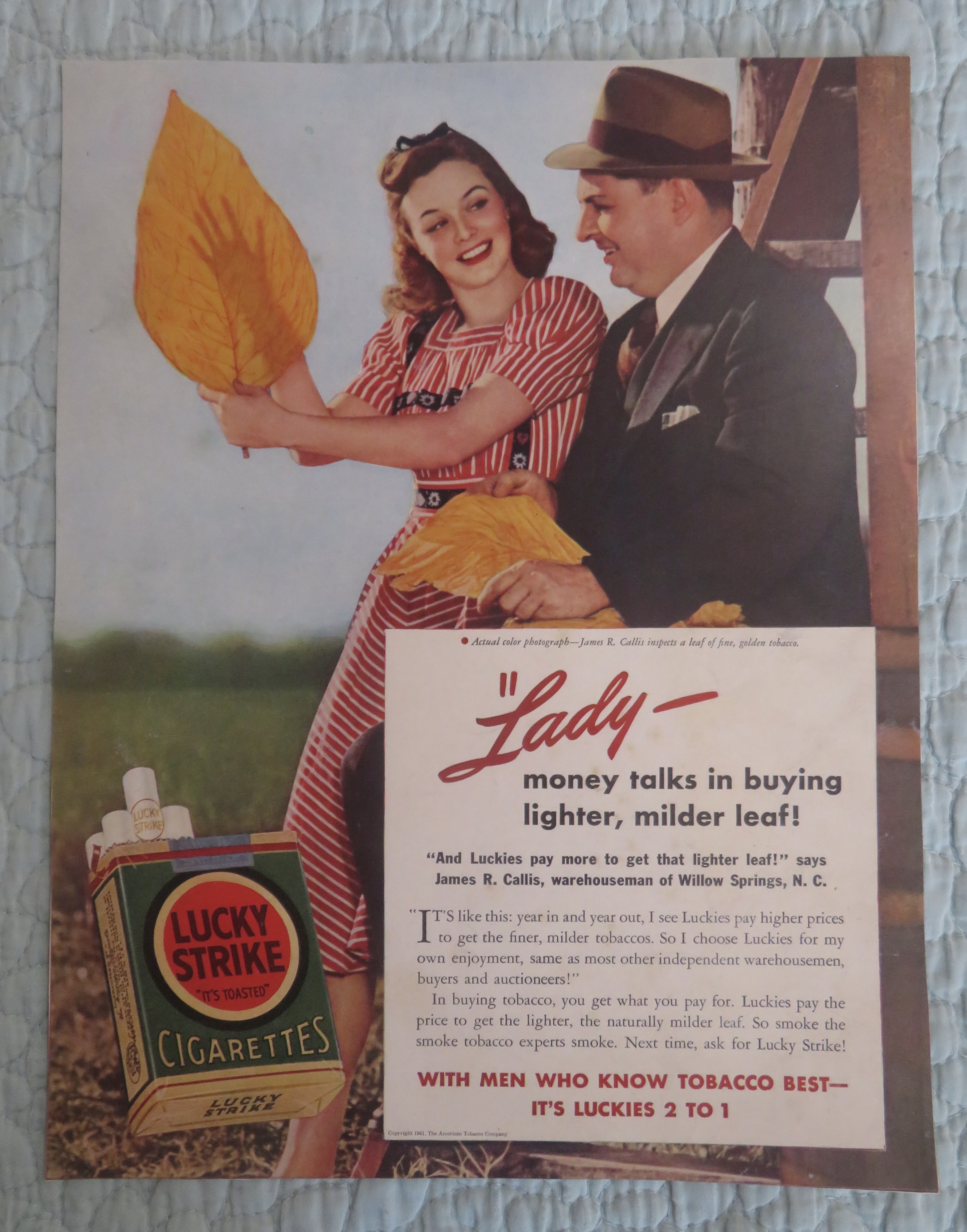 1941 Lucky Strike Cigarettes with Man & Woman & Leaf