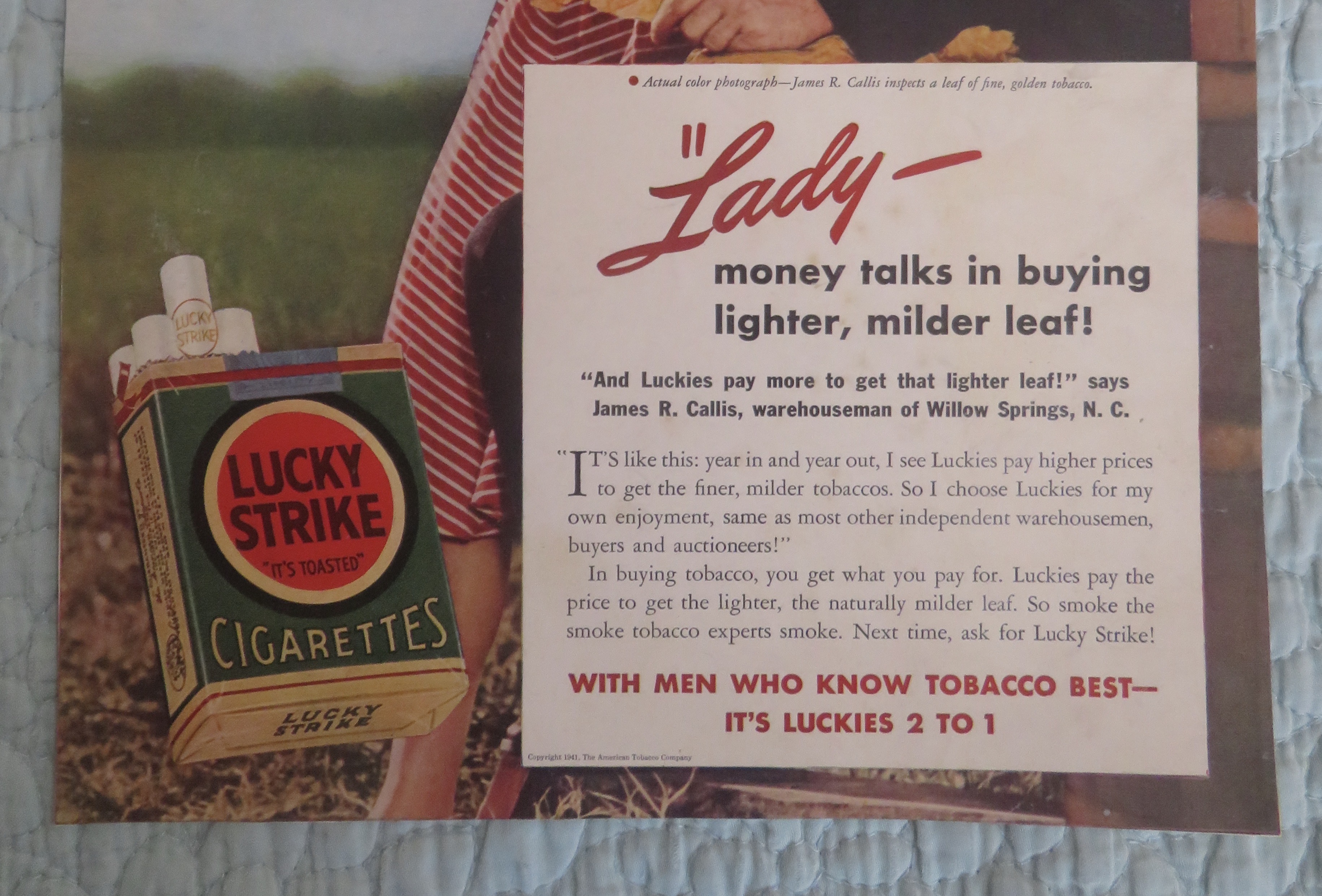 1941 Lucky Strike Cigarettes with Man & Woman & Leaf