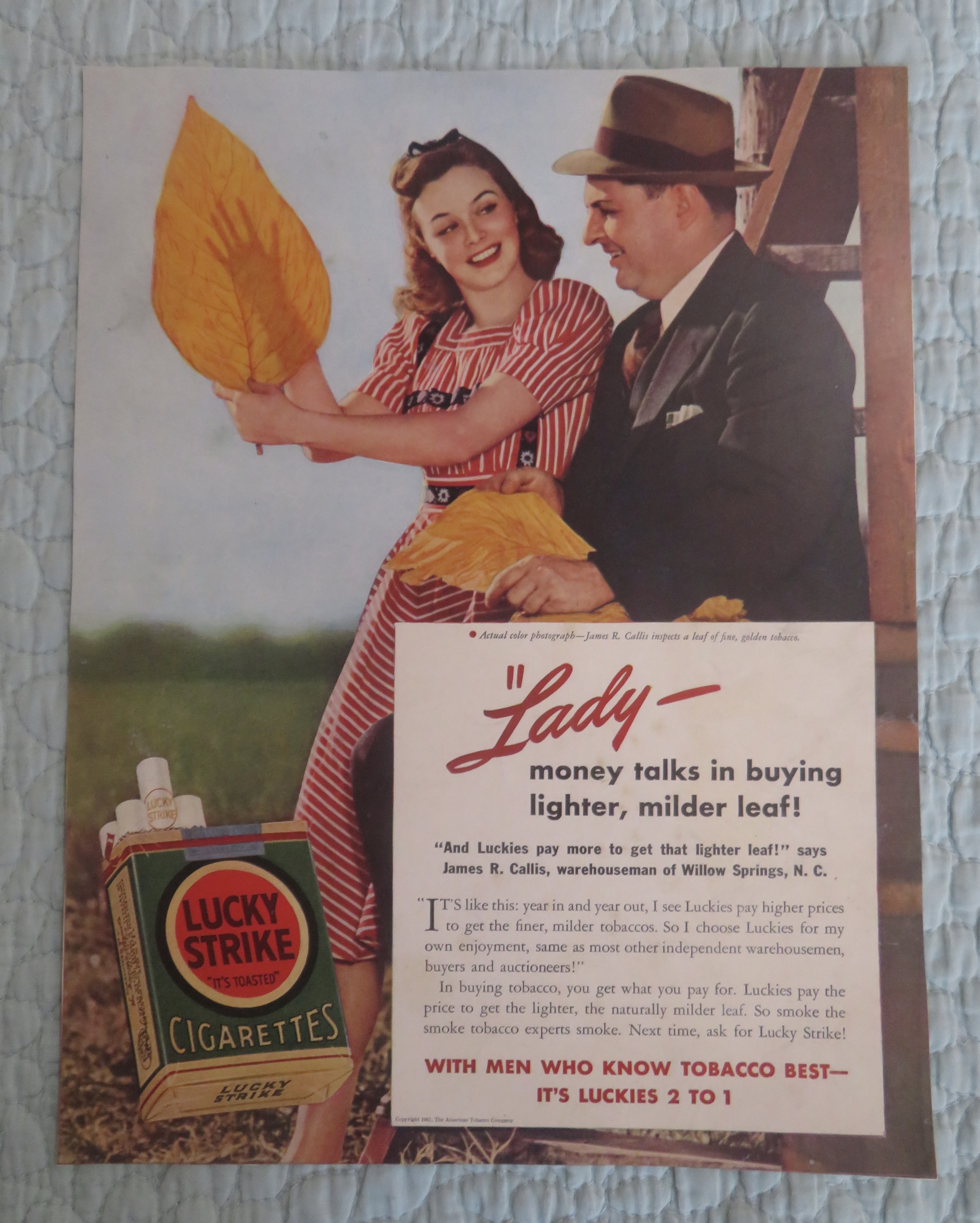 1941 Lucky Strike Cigarettes with Man & Woman & Leaf
