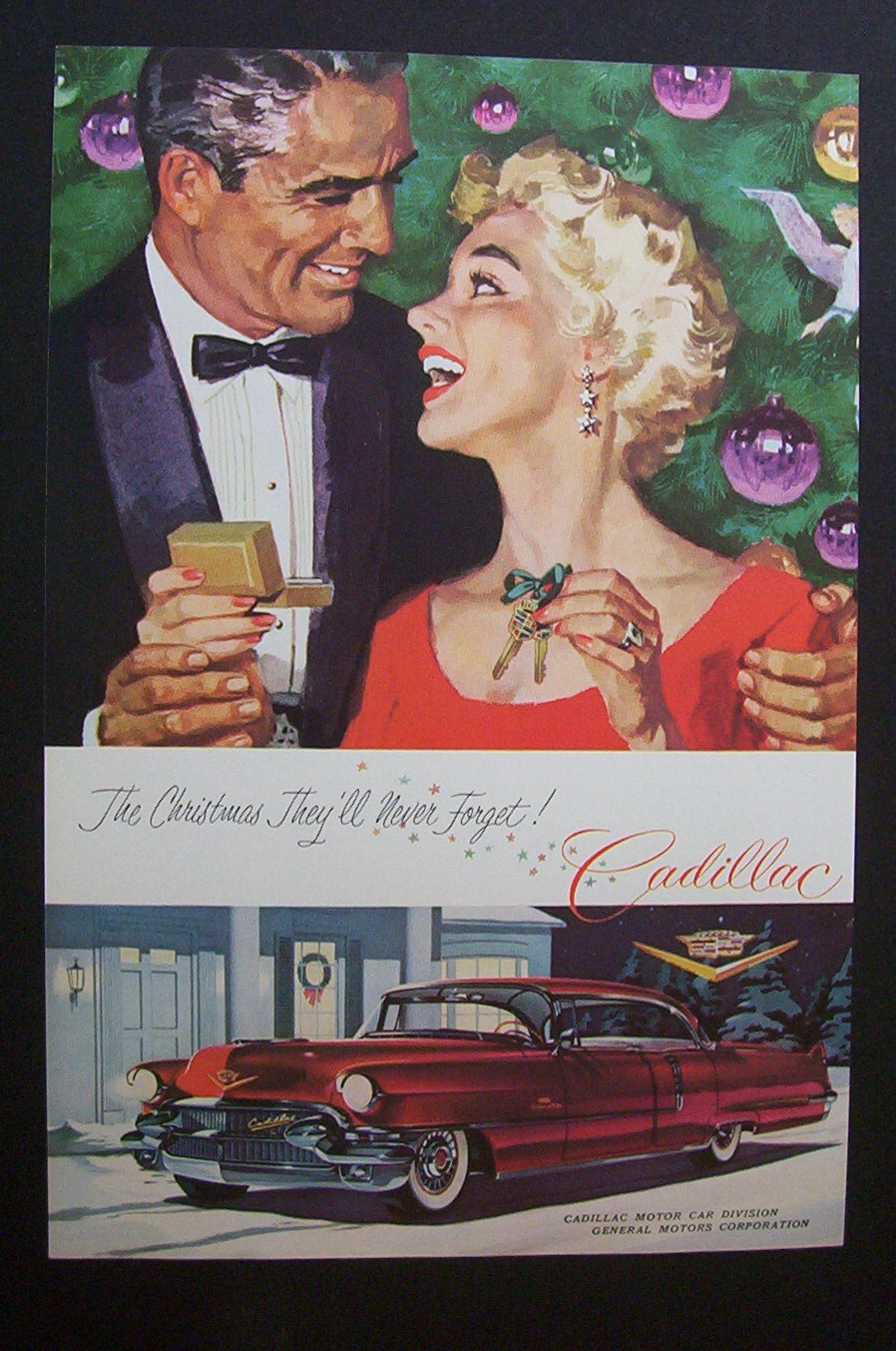 1955 Cadillac with Woman Taking Key Out of Box