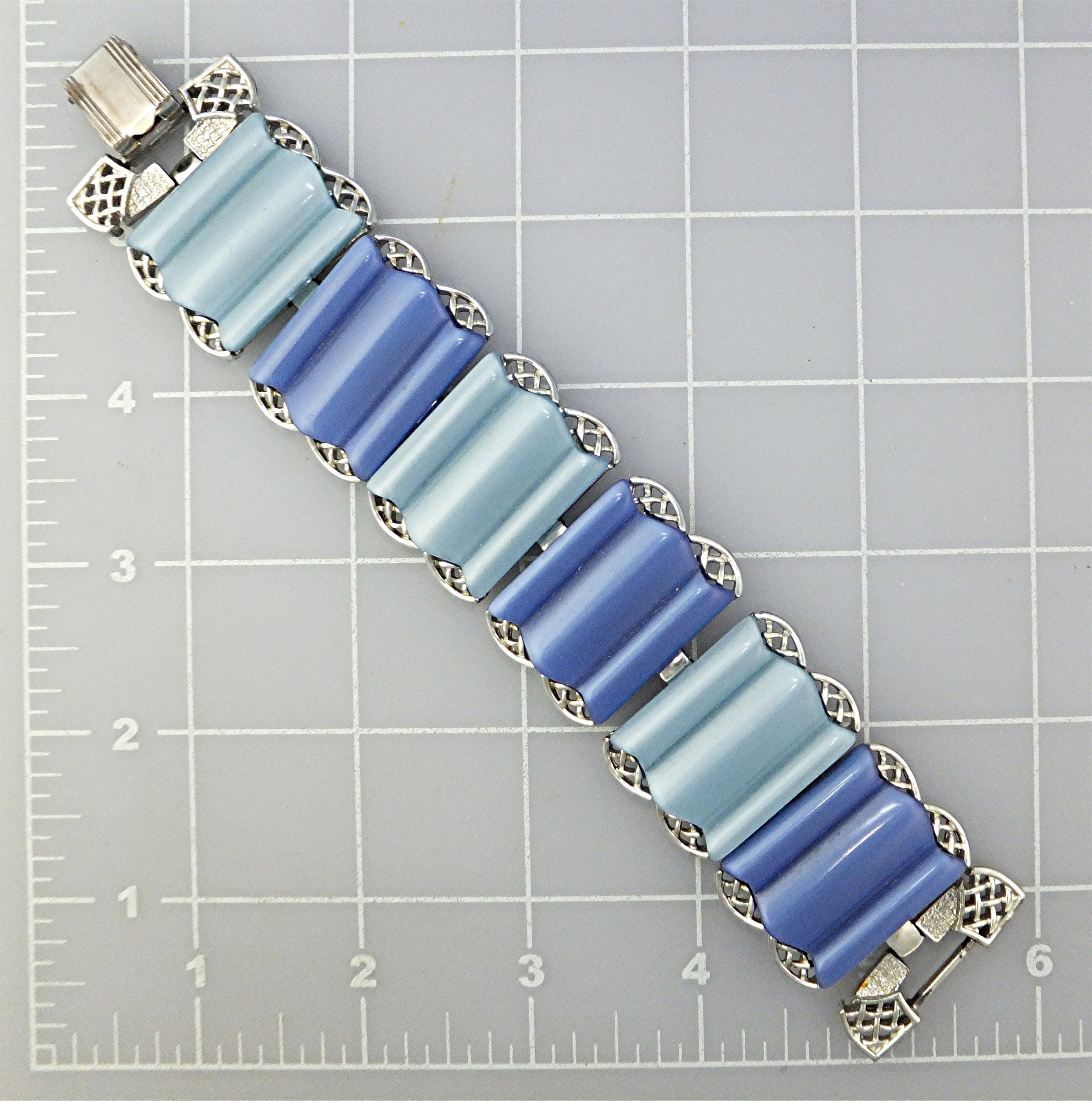 Bracelet Blue Lucite Silver Tone Coro