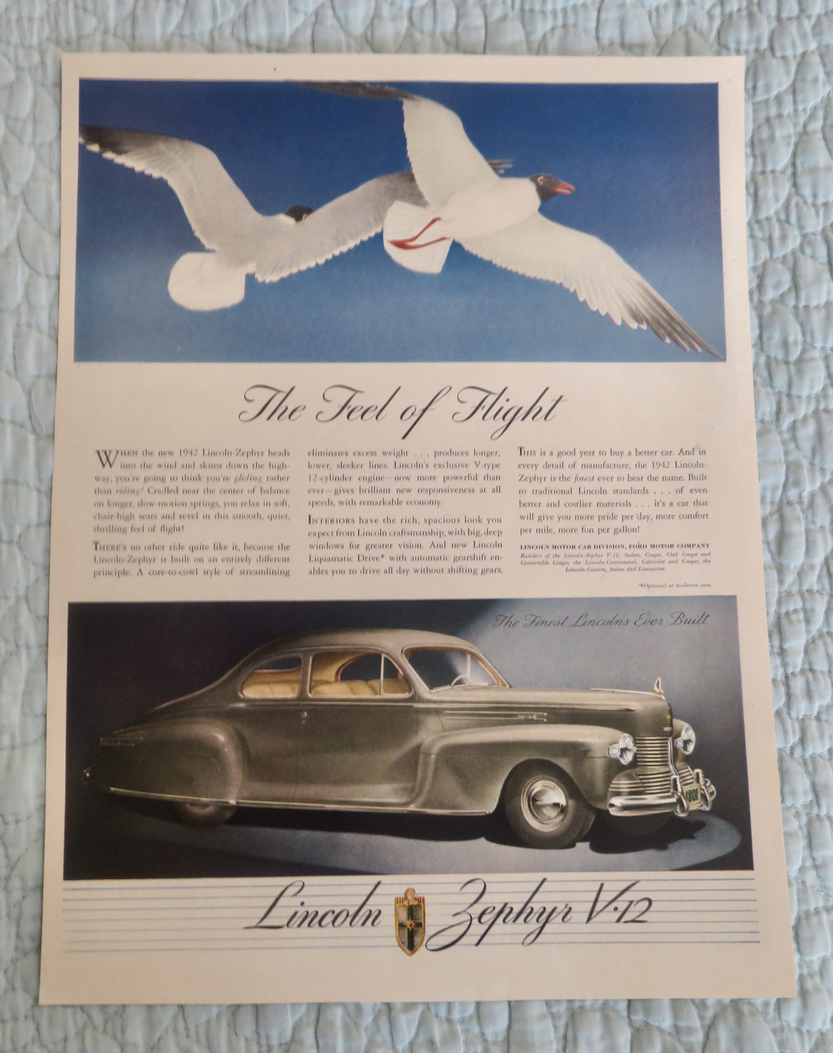 1942 Lincoln Automobile with Lincoln Zephyr V - 12