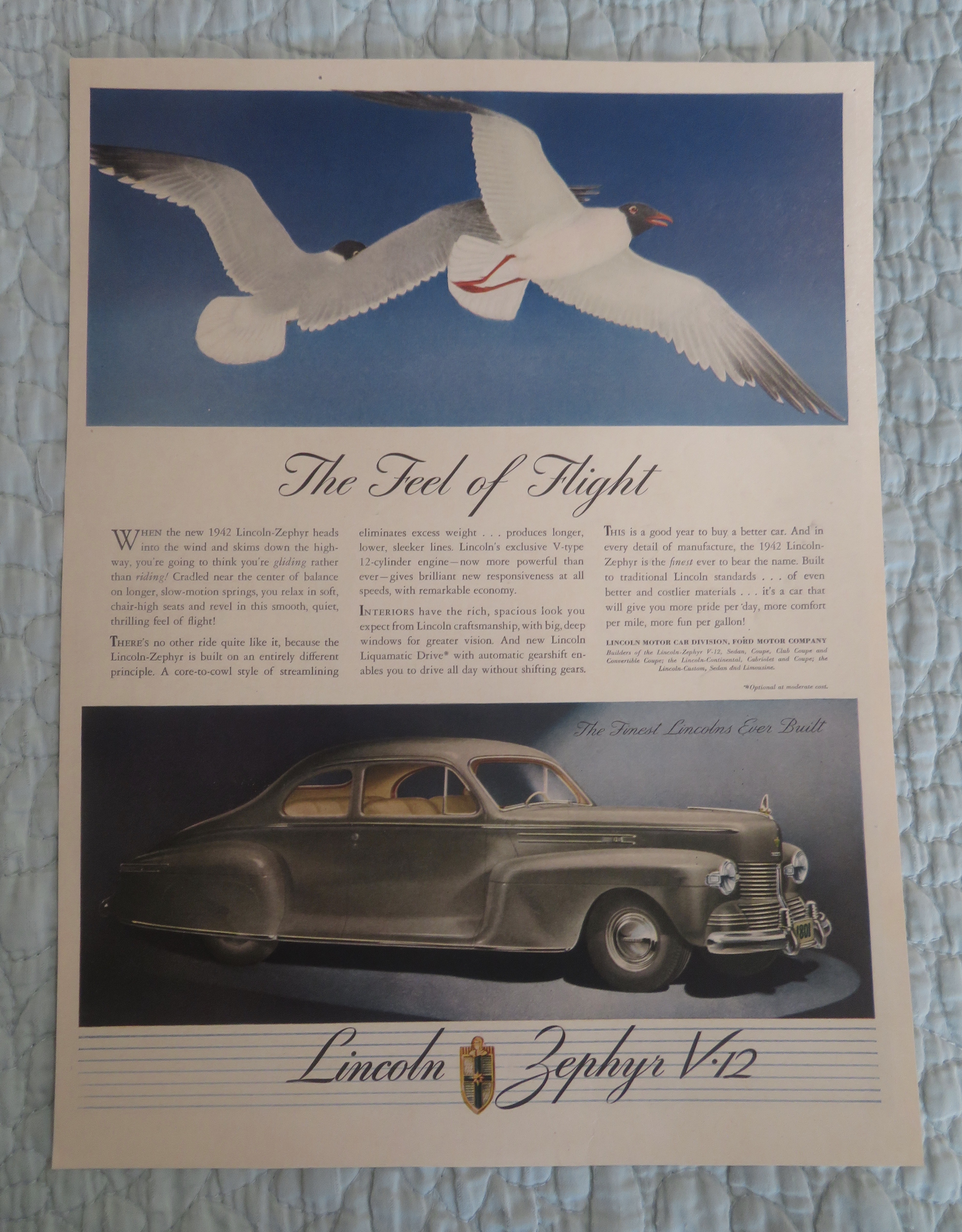 1942 Lincoln Automobile with Lincoln Zephyr V - 12